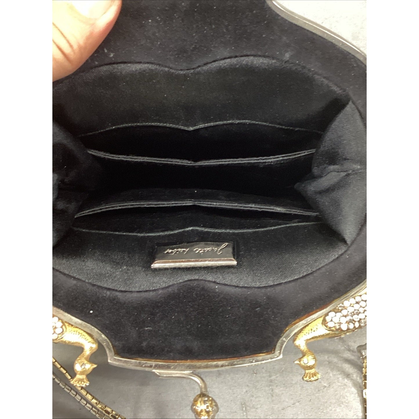 Vintage Rare Judith Lieberman Suede Purse W/ Mirror & Gold & Silver Handle Strap