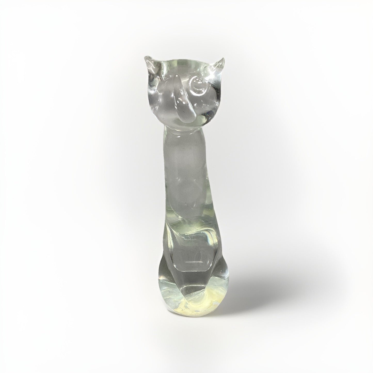 Vintage Glass Cat Figurine Paperweight - 7.25”H