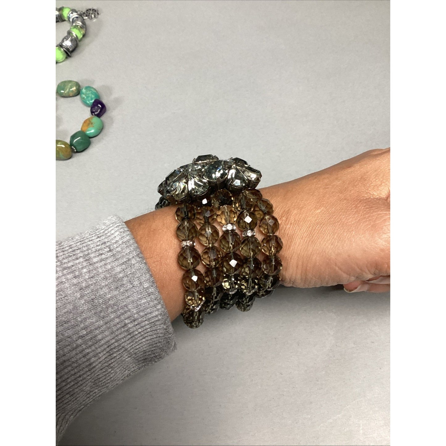 Vintage Women’s Cluster Beaded 5 Strand Stretch Bracelet