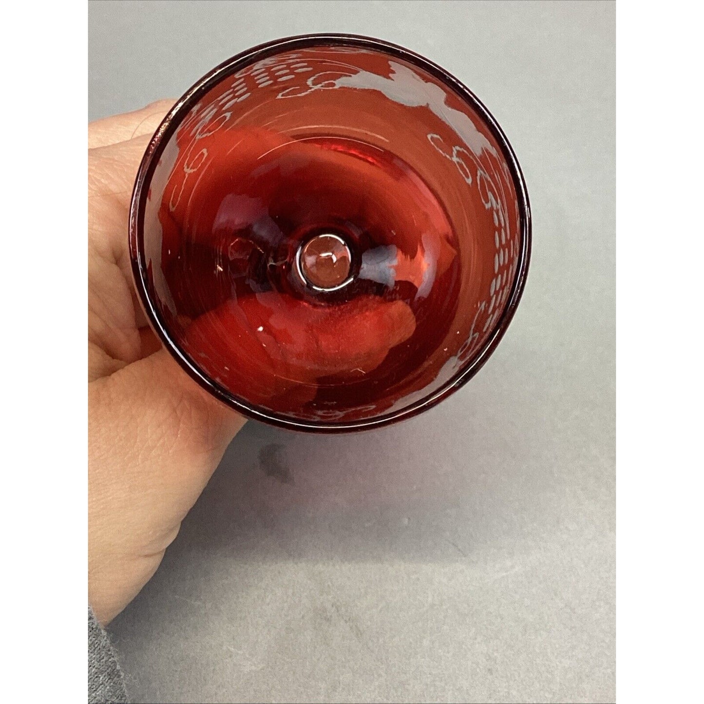 Antique Small Crystal Bohemian Red Ruby Acid Etched Glass - 4.25”
