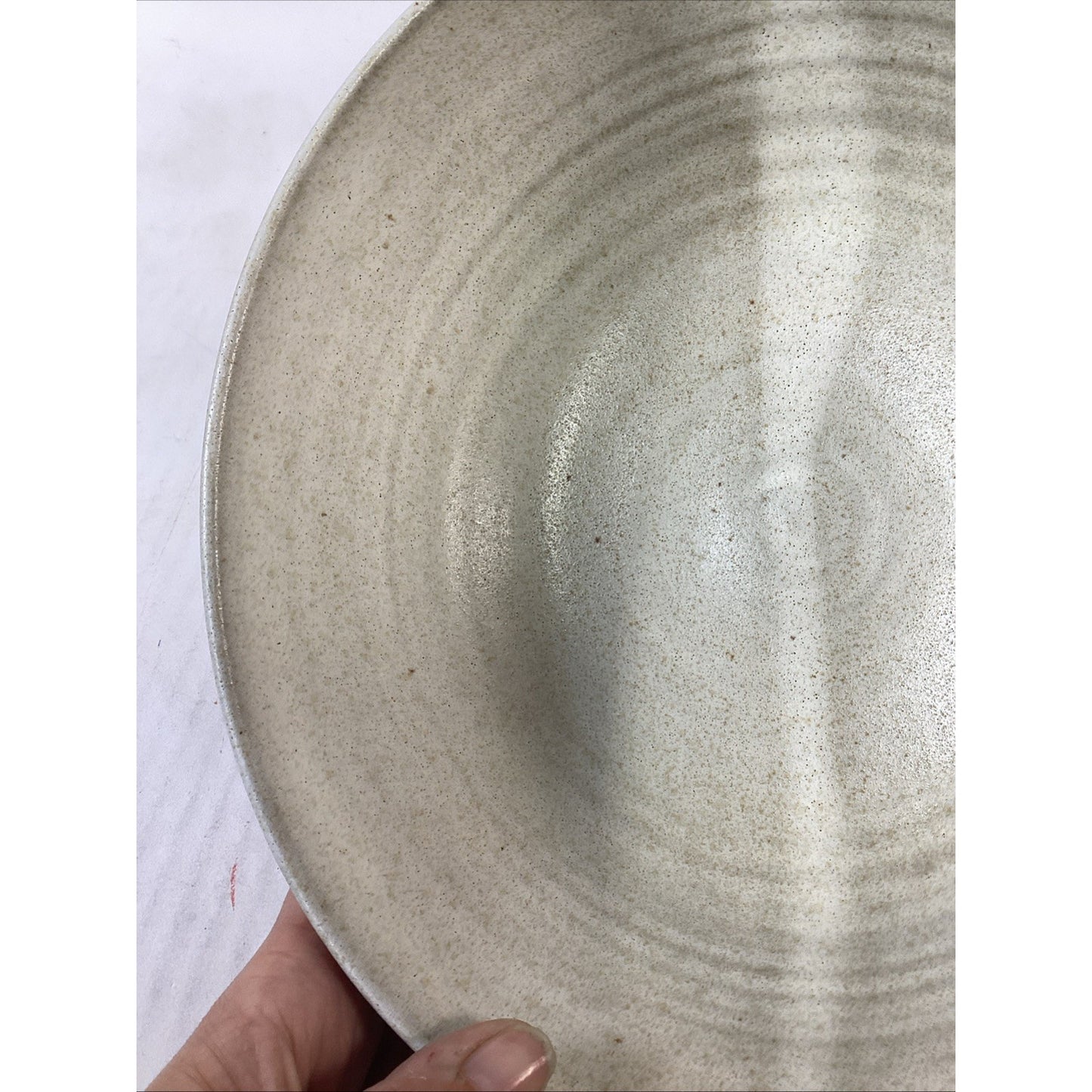 Vintage Speckled White Glazed Bowl - 9x7.5x3.5”