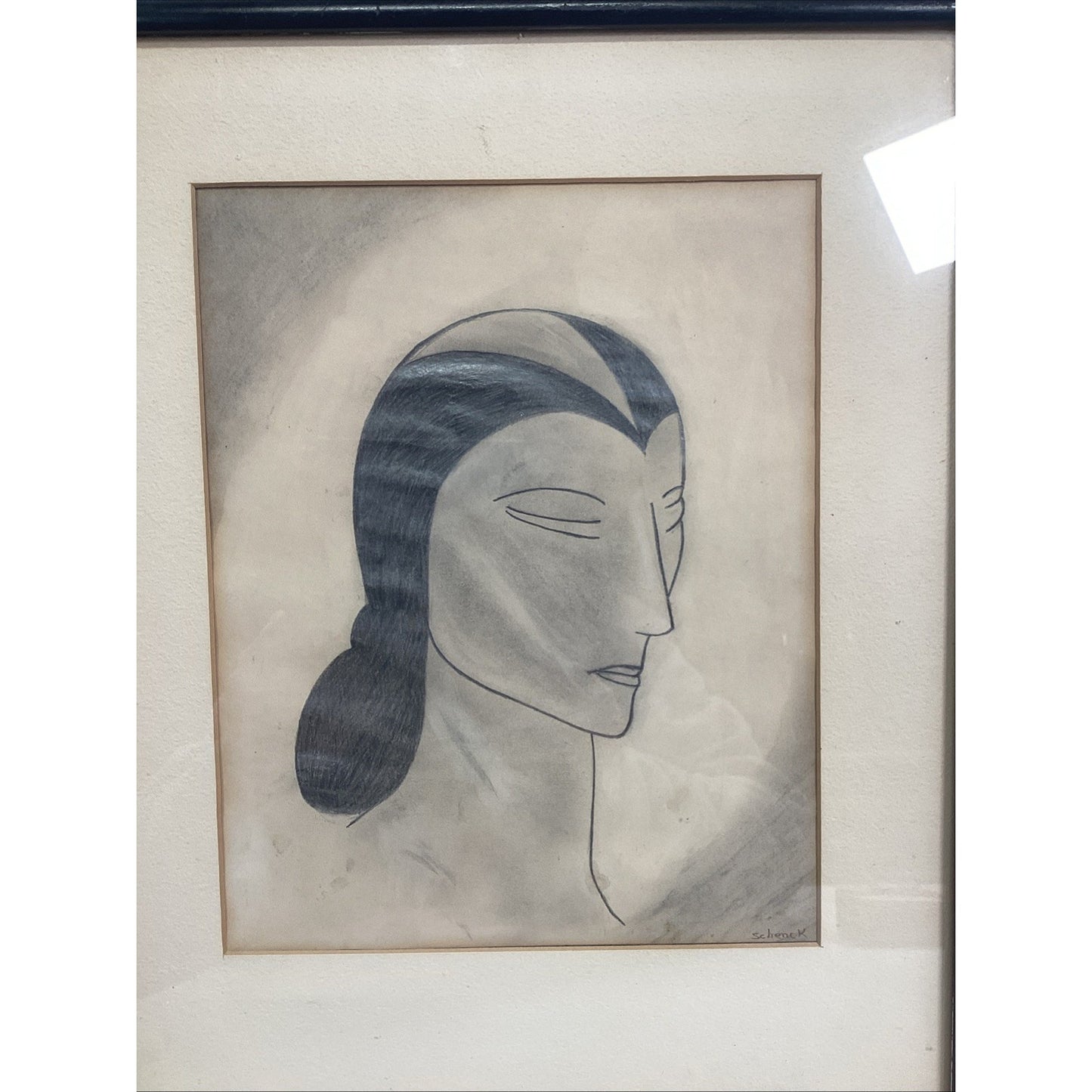 Portrait Of A Woman Pencil Drawing - Signed By Schenck - 14x11”
