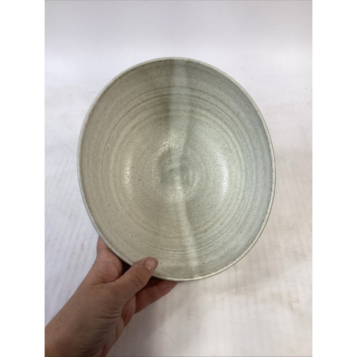 Vintage Speckled White Glazed Bowl - 9x7.5x3.5”