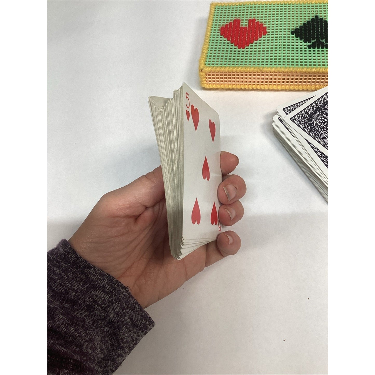 Handmade Crosstitch Playing Cards Holder With 2 Decks Of Cards
