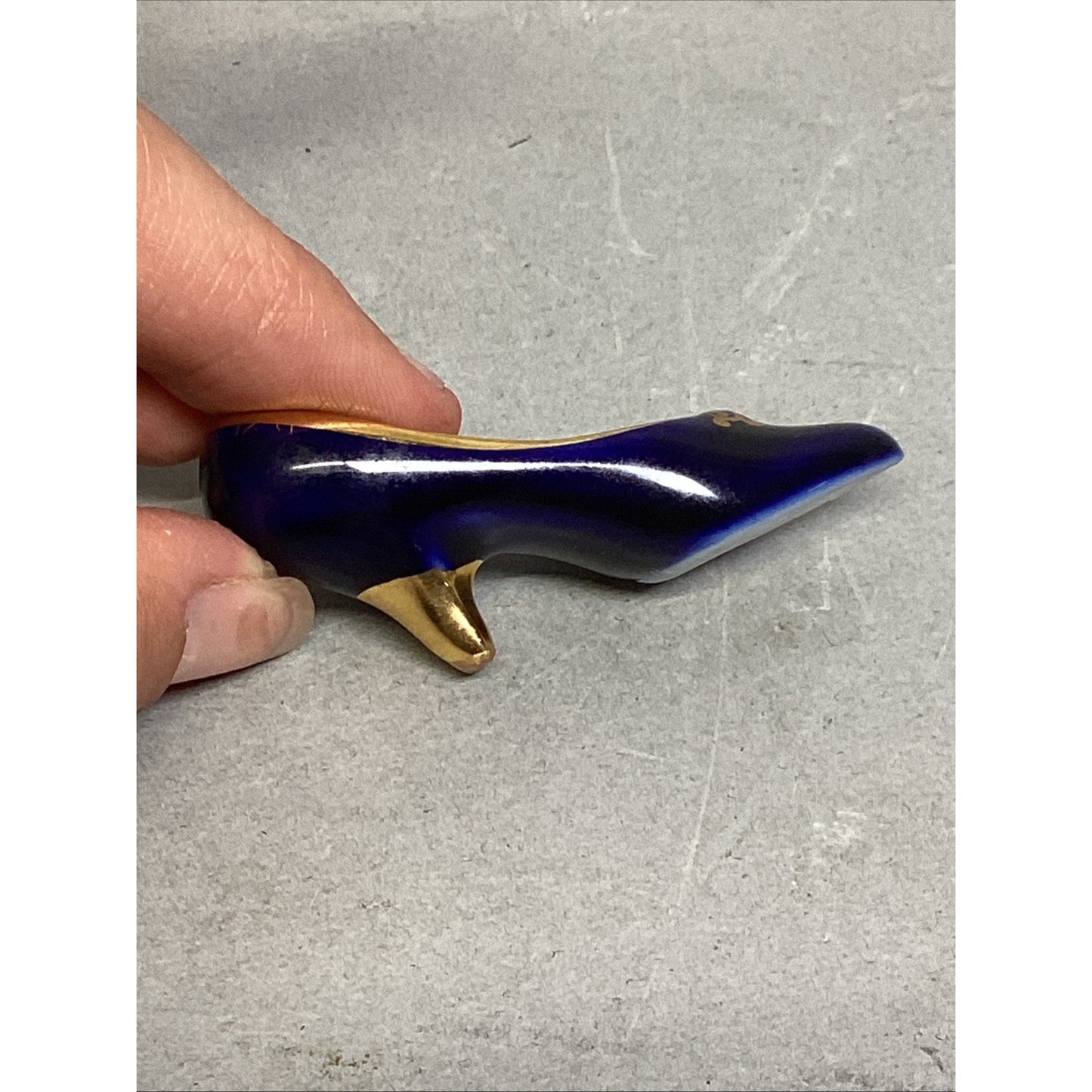 Limoges France Miniature Cobalt Blue Shoes W/ Gold Trim