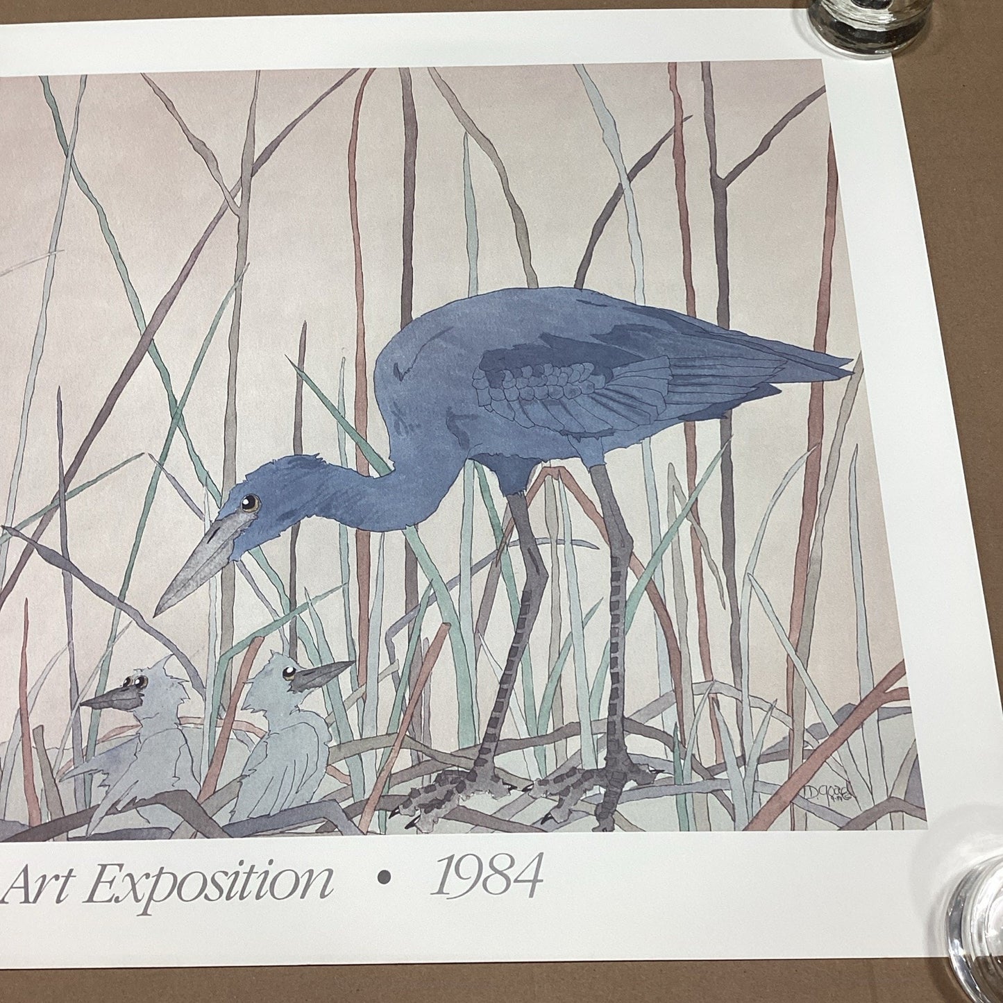 Dan Goad Blue Heron Art Poster Print - 1984 Texas Art Exposition - 33x20.25”