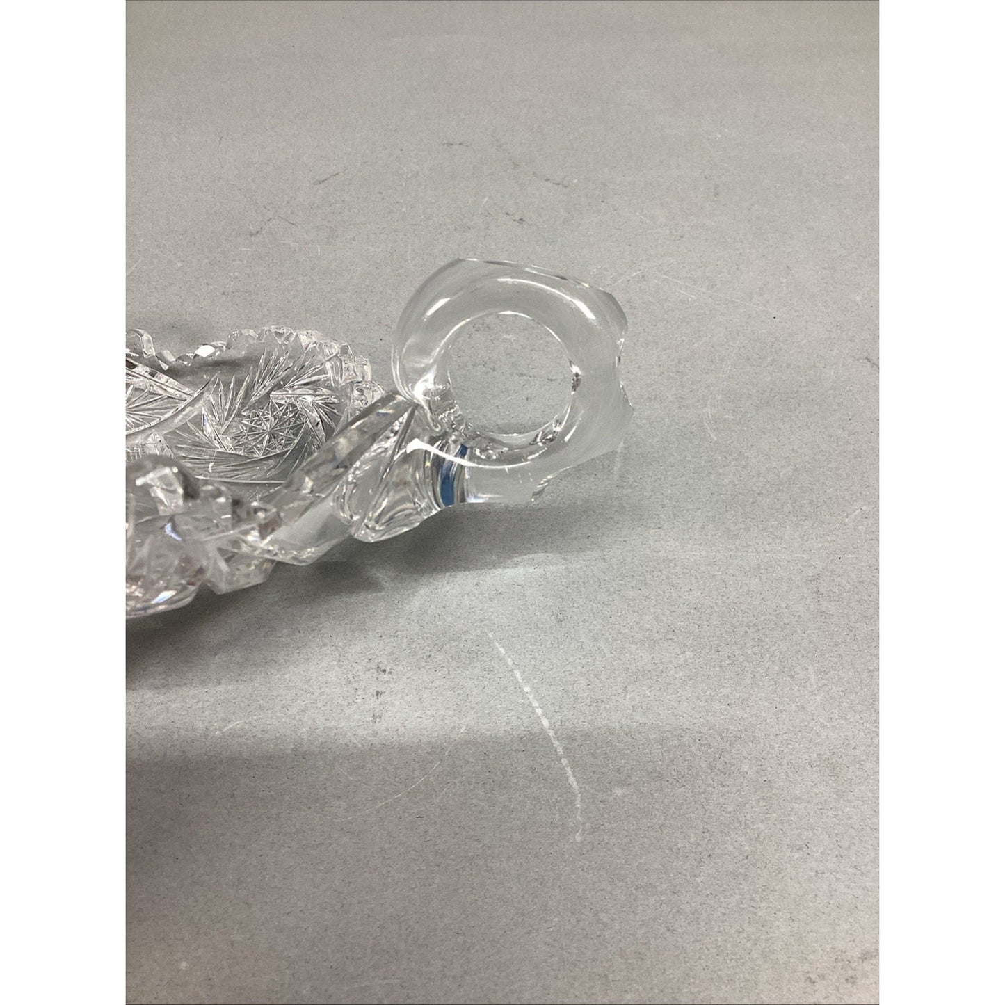 Vintage Scalloped Starburst Saw Tooth Edge Heavy Glass Candy Dish w/ Finger Loop