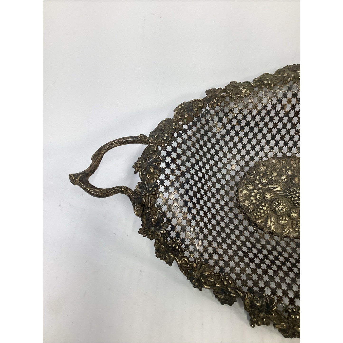 Vintage Italian Brass Bowl Ornate Filigree Basket With Handles