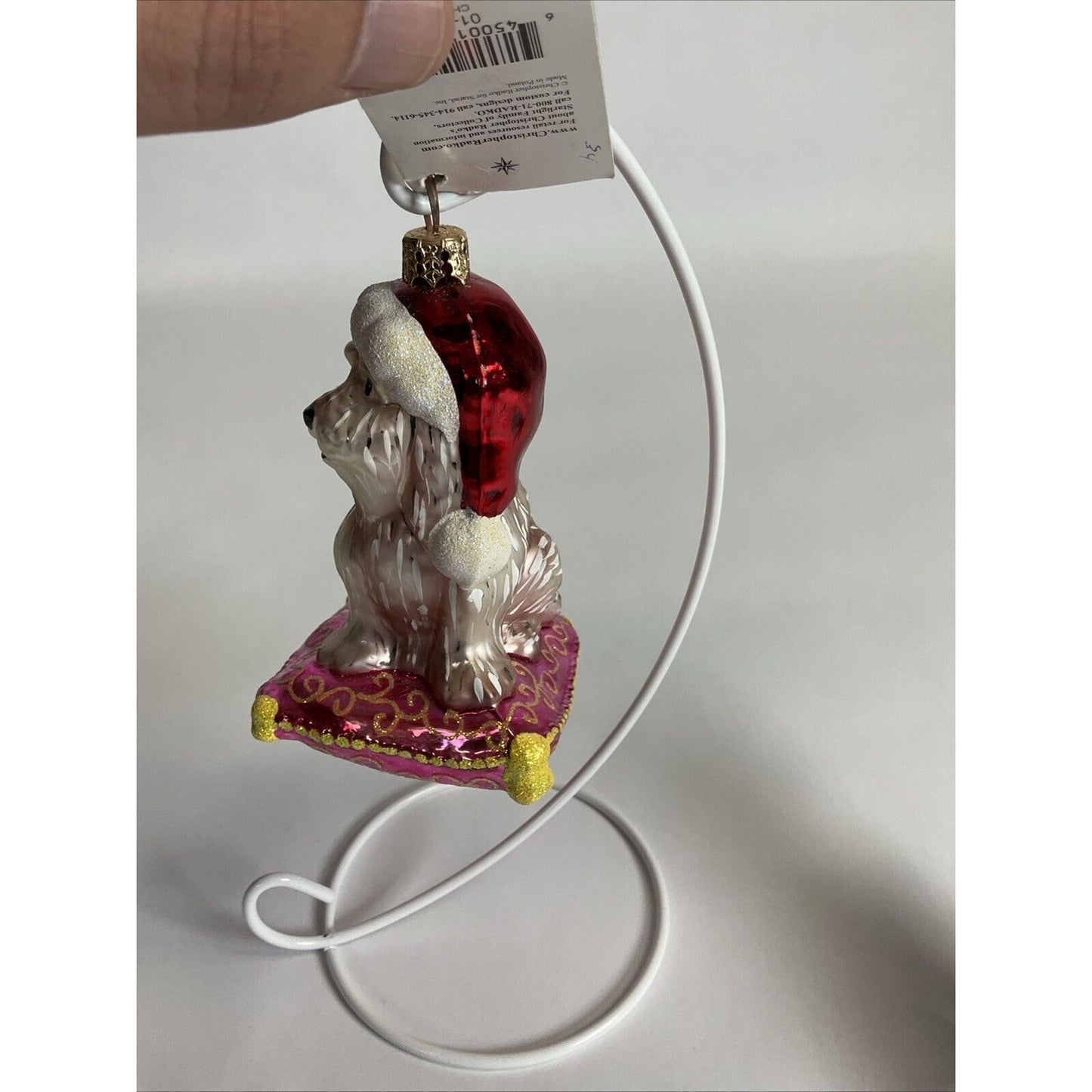 Christopher Radko Ornament Charlie White Dog + Scarf Santa Dog