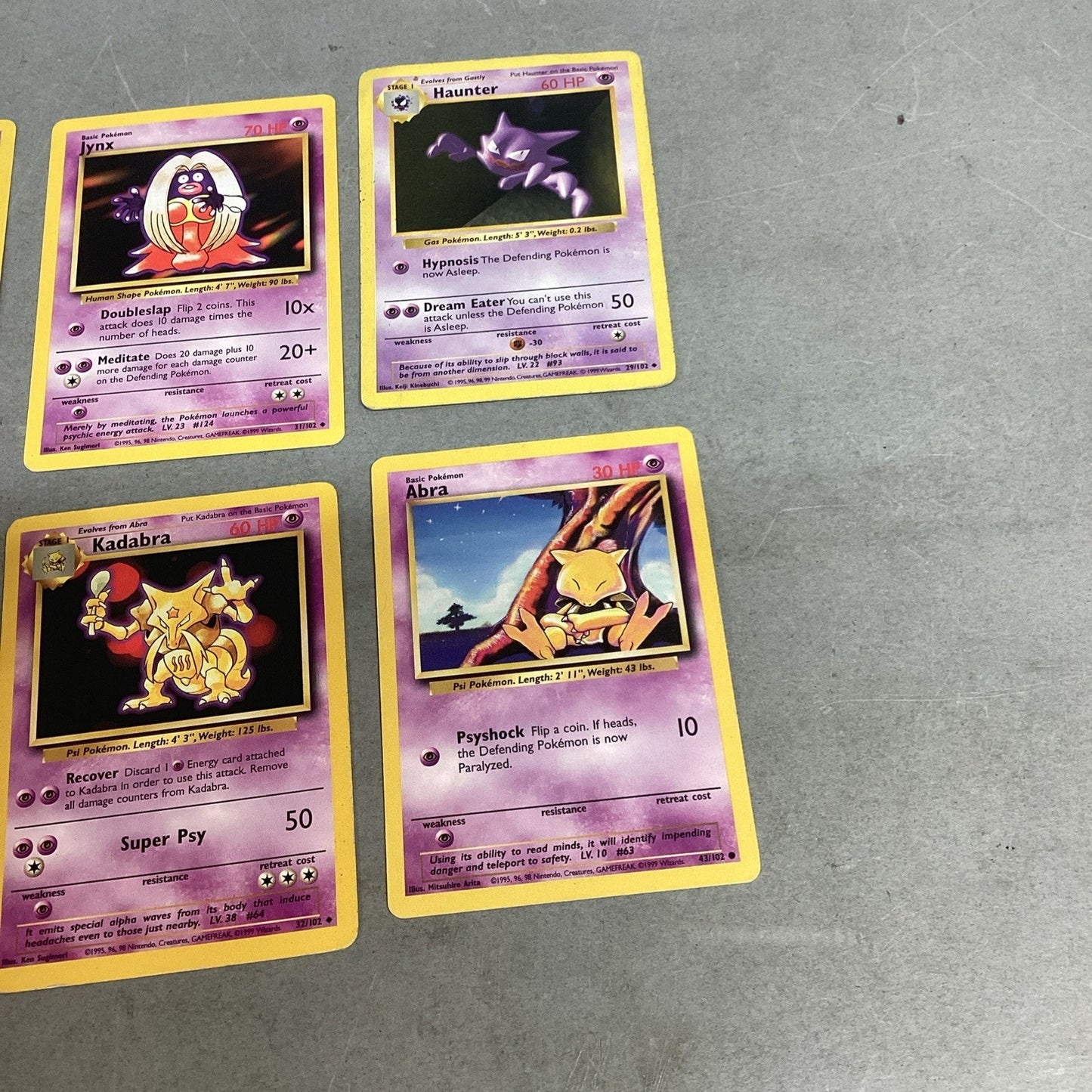 Lot Of 8 Pokémon Trading Cards - Kadabra, Abra, Haunter, Ghastly, Jynx, Slowpoke