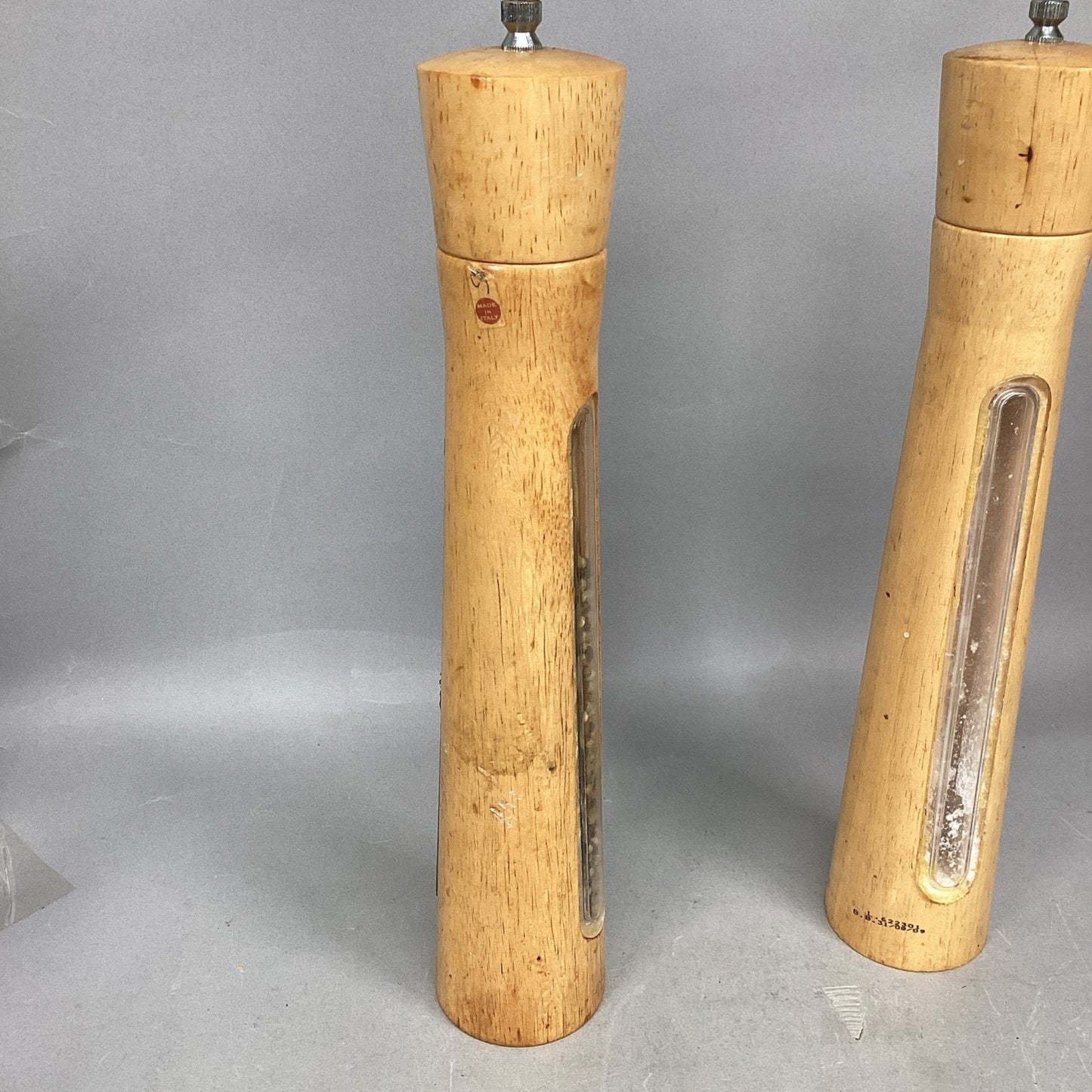 2-Piece Wooden Salt & Pepper Grinder/Mill 16" Tall w/See Thru Panels - Italy