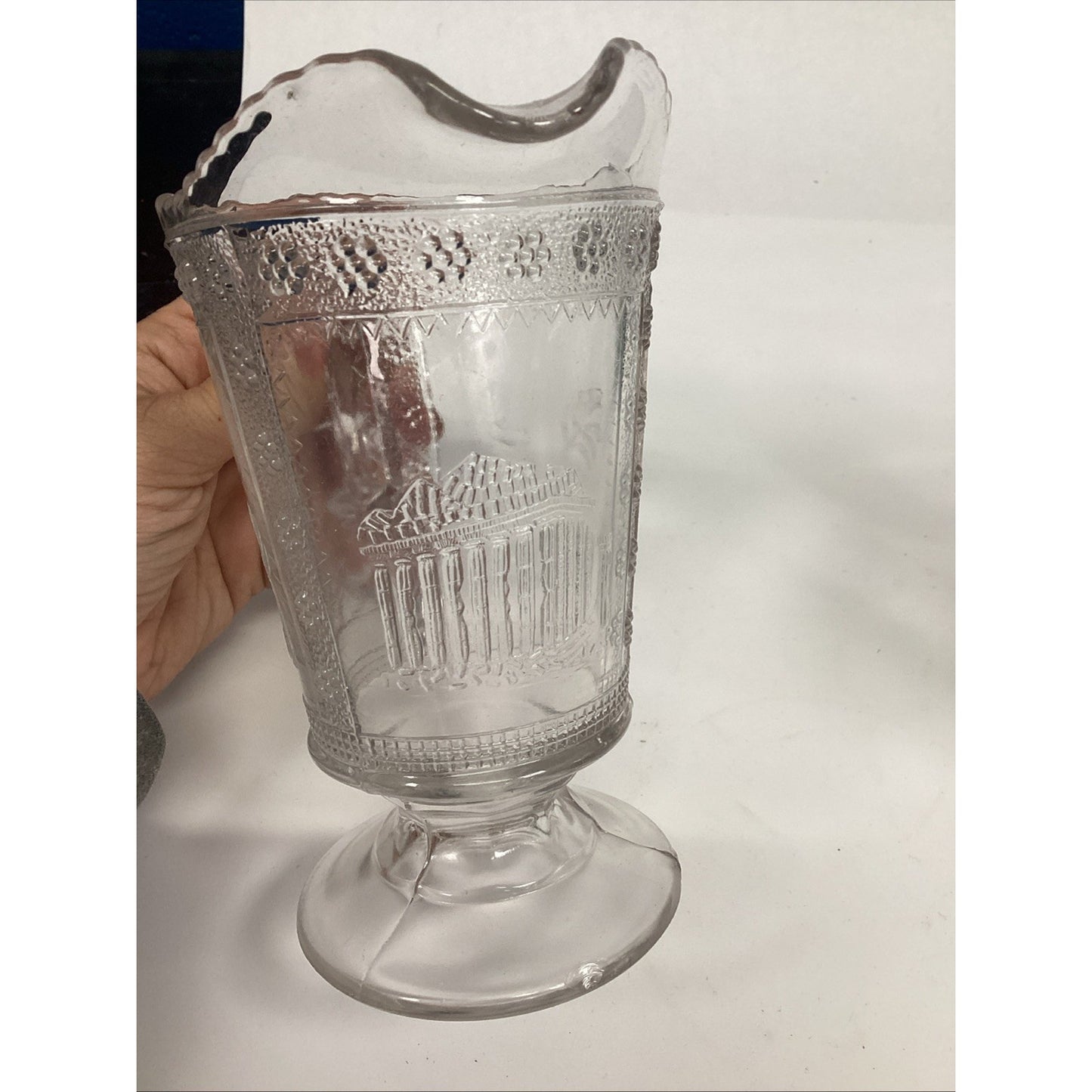 2 Antique Victorian 1880s Adams & Co. EAPG “Egyptian” Pattern Glass Pitcher – 6”