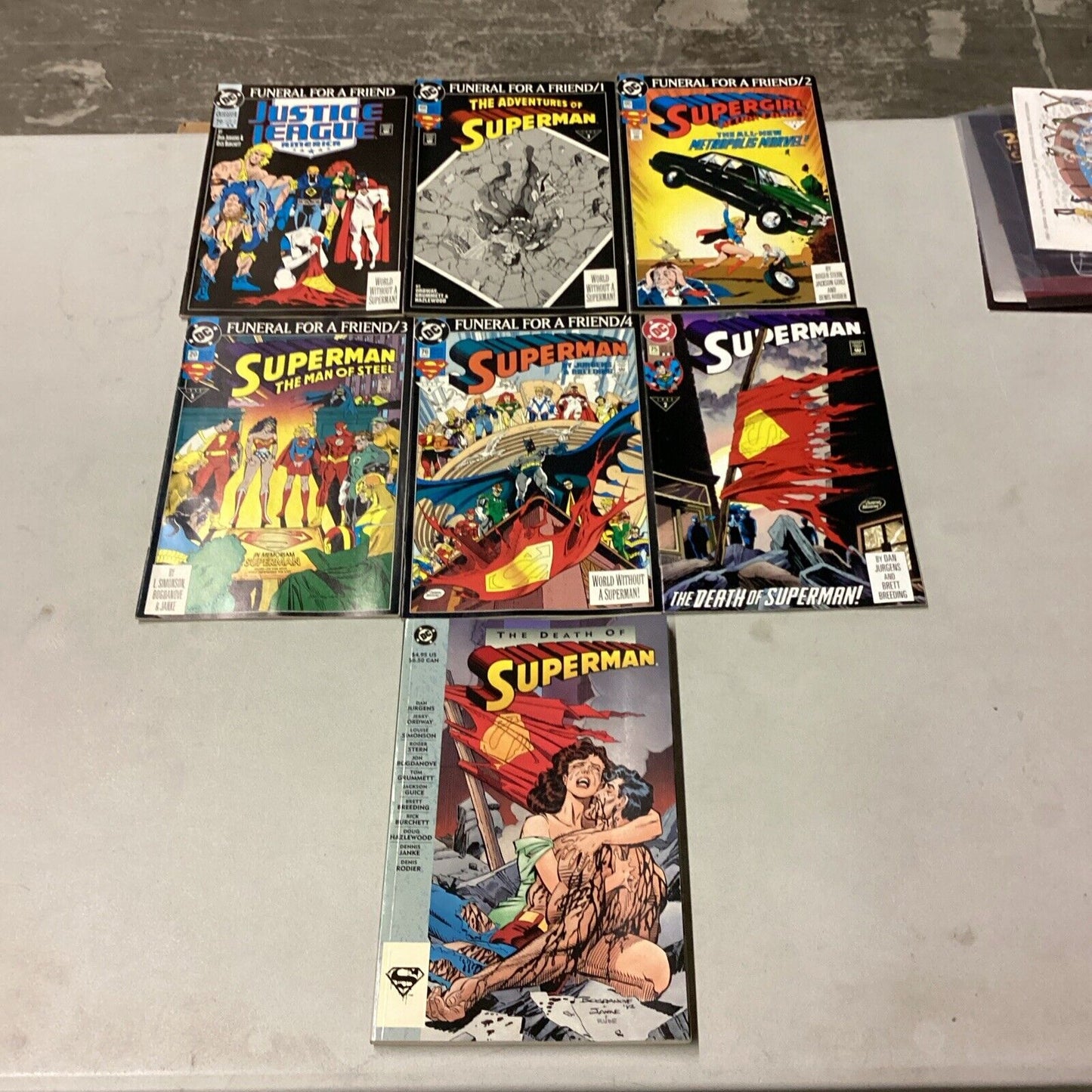 7 DC Comics - Comic Books - Superman #1-4, Justice League, Death Of Superman