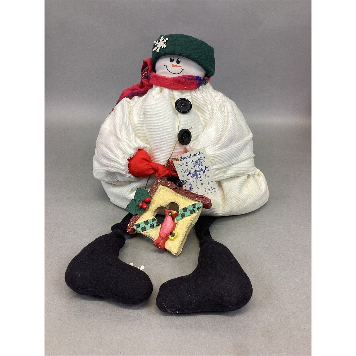 Vintage 1994 Handcrafted Plush Beanbag Filled Snowman Shelf Sitter - 16”