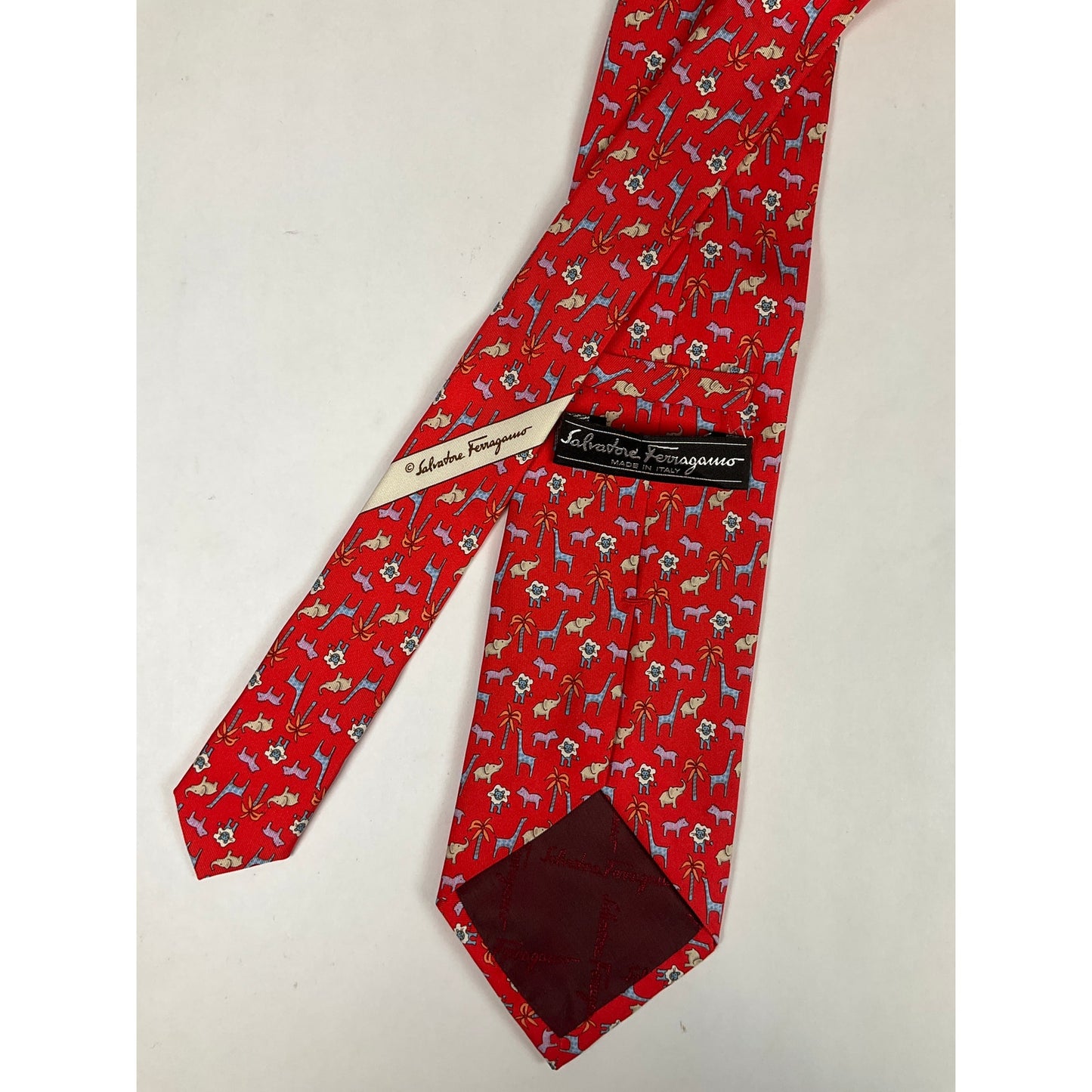 Mens Salvatore Ferragamo Red Animal Print Tie | No Box