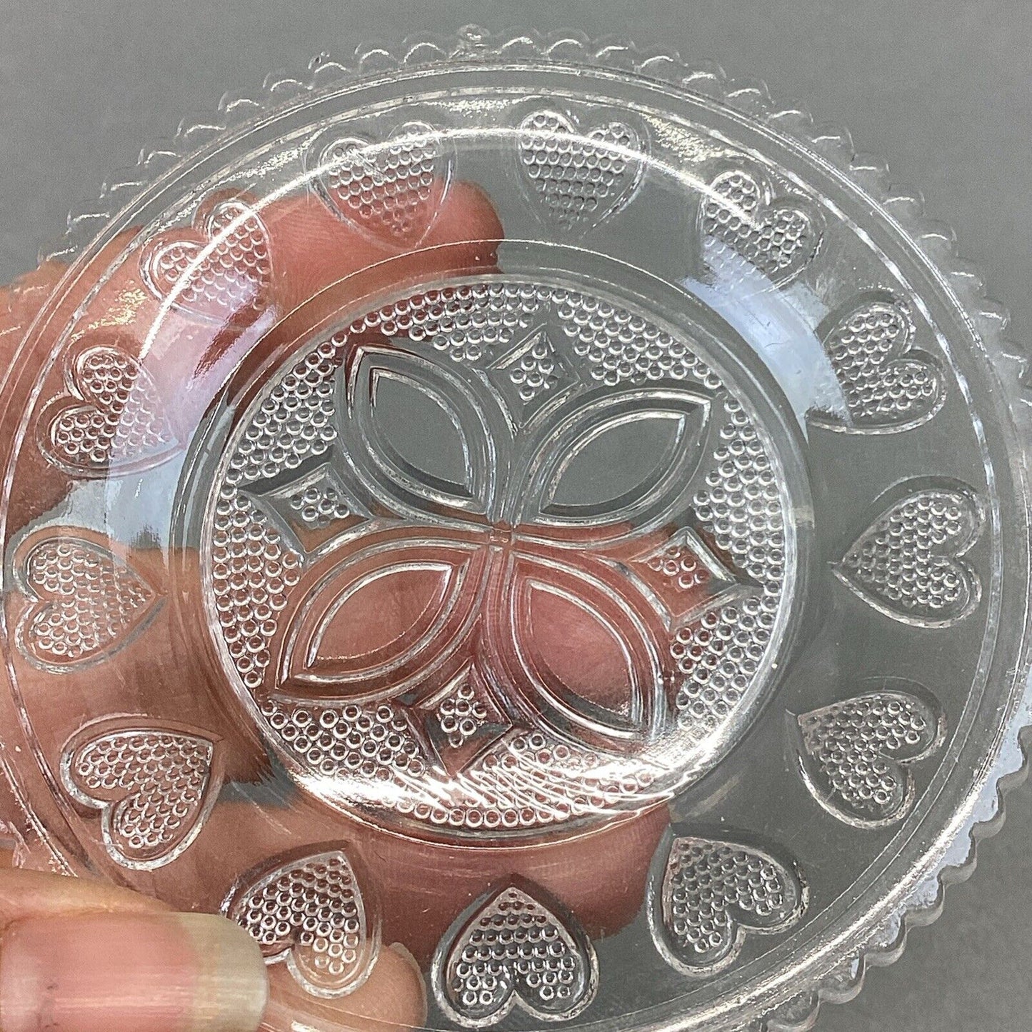 Antique Sandwich Glass Fiery Opalescent Pressed 13 HEART Plate