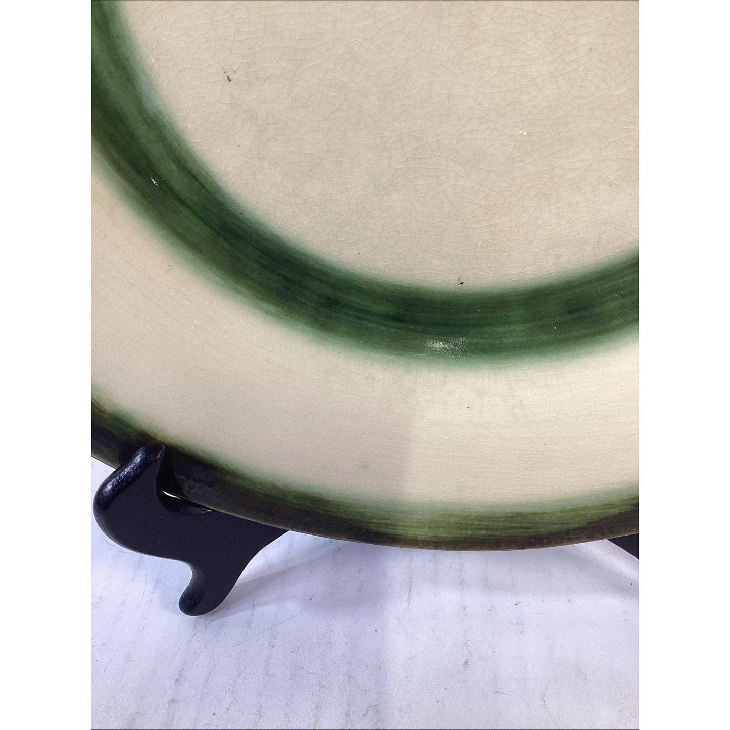 Handmade/Hand Painted Glazed Beige And Green Dinner Plate - 11.75”D