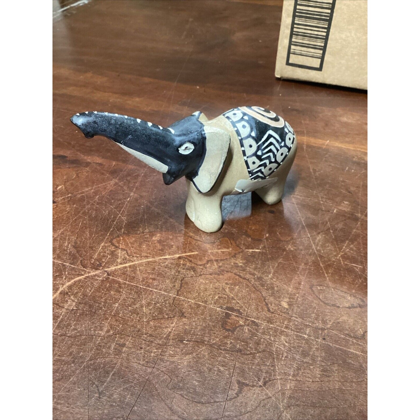 Kenya Elephant Soapstone Marble Figurine & Wooden Handcarved Elephant