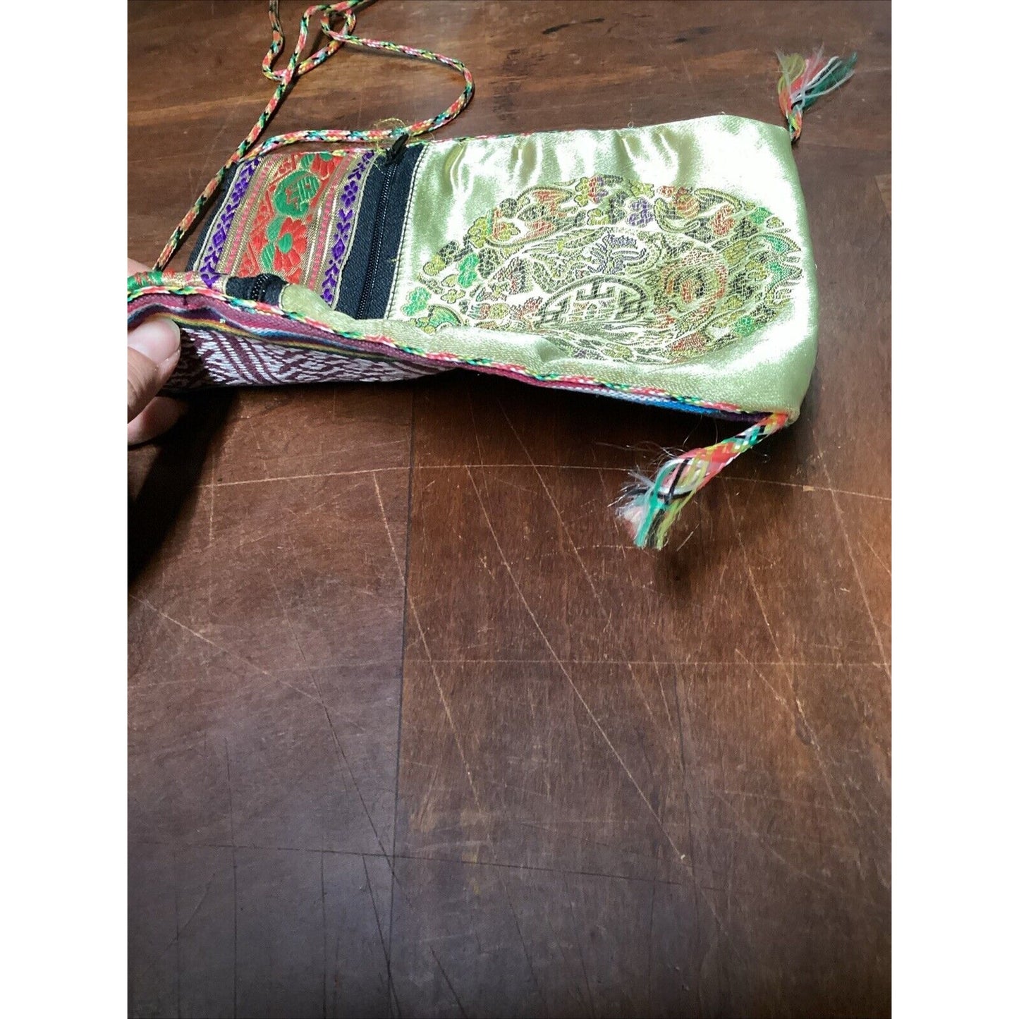 Multicolored Asian Silky Cross Body Purse Bag With 2 Pockets