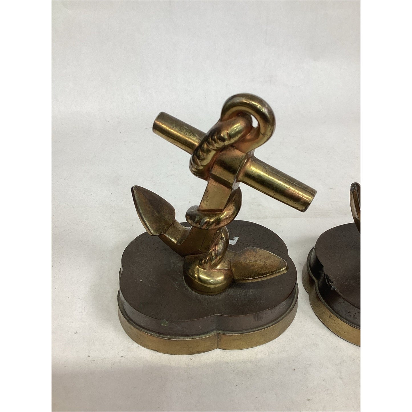 Vintage Maritime Brass Anchor Bookends PM Philadelphia Manufacturing