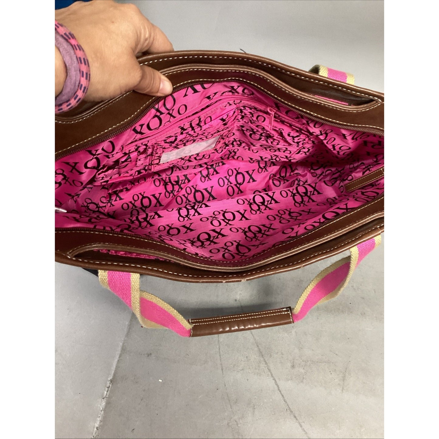 Vintage XOXO Pink Black Tote Bag - 18.5x14”