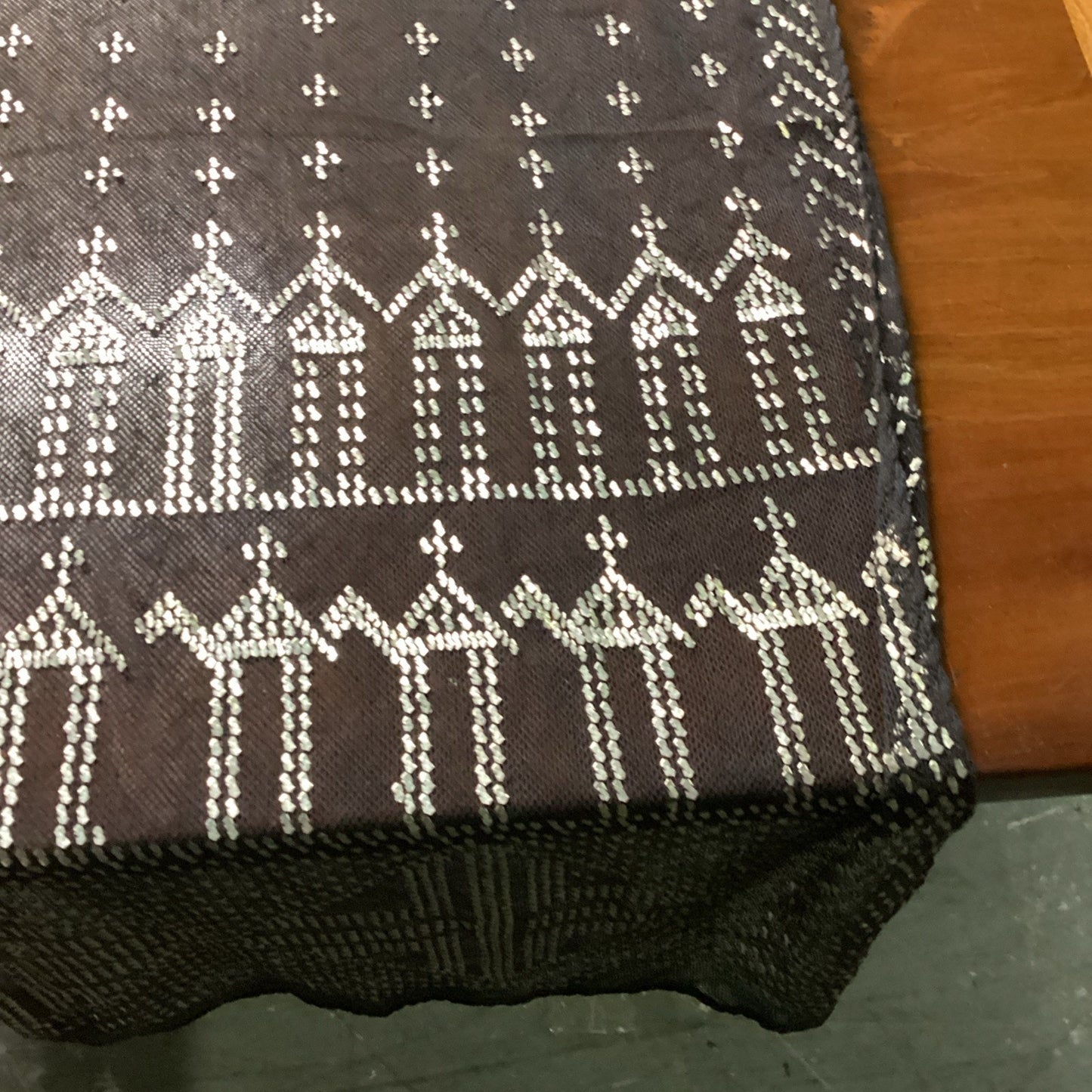 Black Silver Sequin-Like Table Runner Or Table Cloth - 90x27” Diamonds/Camels