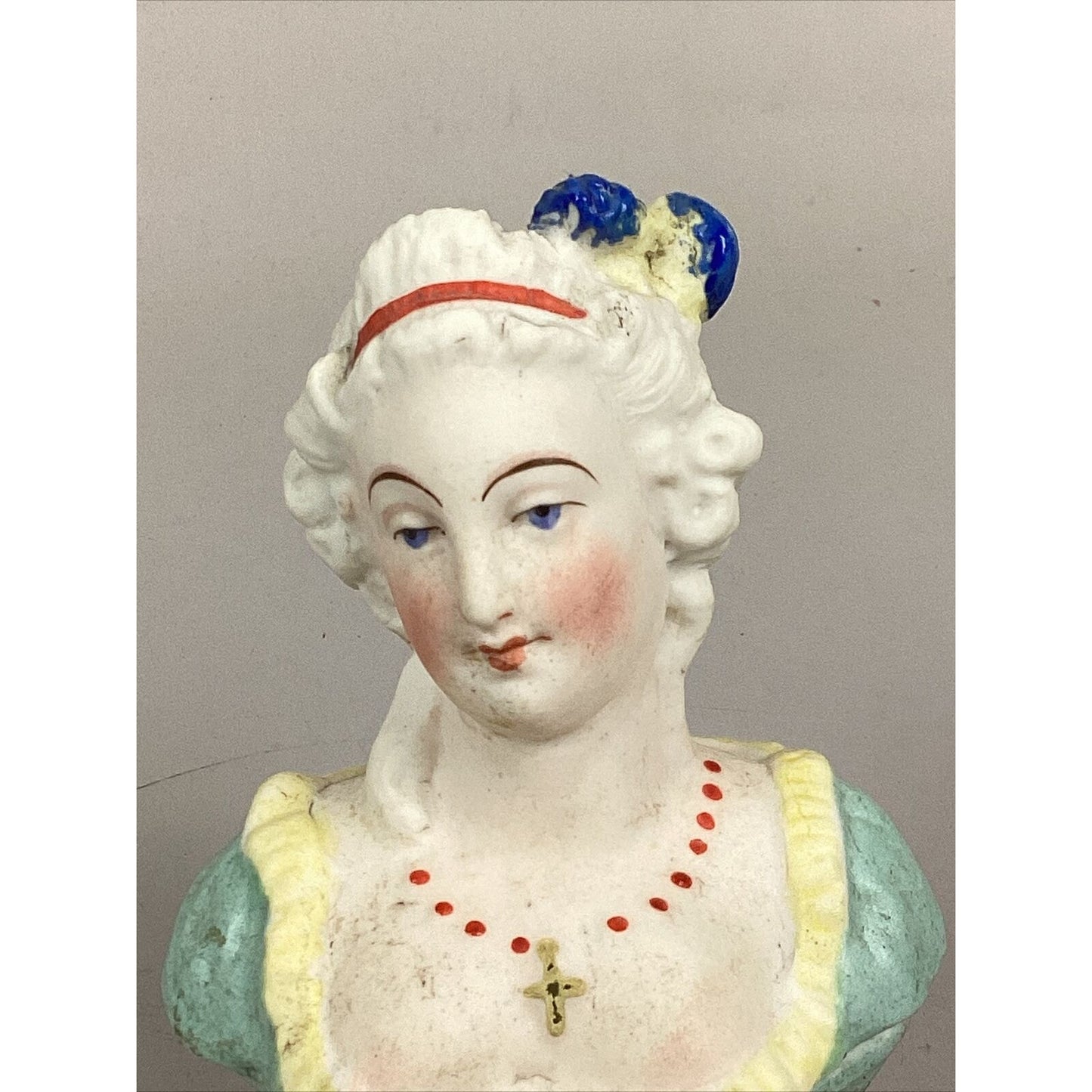 Antique German Porcelain Figurines - Man & Busty Lady Trinket Or Jewelry Box