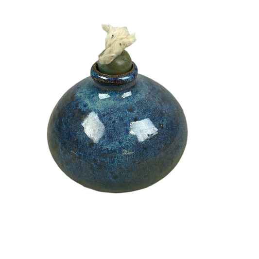 Pottery Oil Lamp With Wick - 4”H