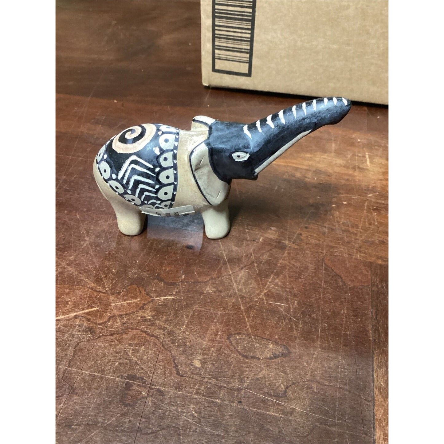 Kenya Elephant Soapstone Marble Figurine & Wooden Handcarved Elephant