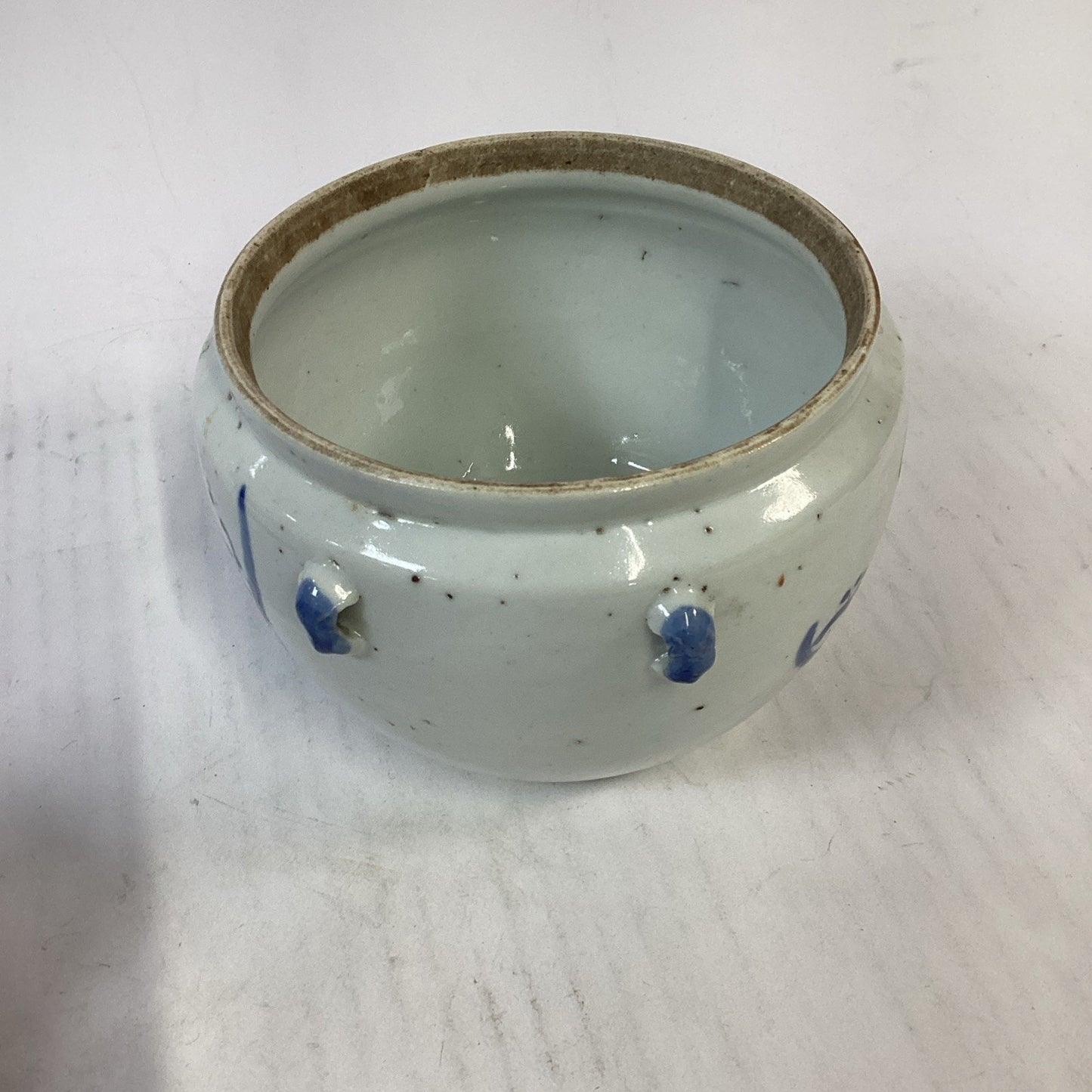 Antique 1851-1861 Chinese Blue And White Porcelain Kamcheng Covered Jar Qing Dyn