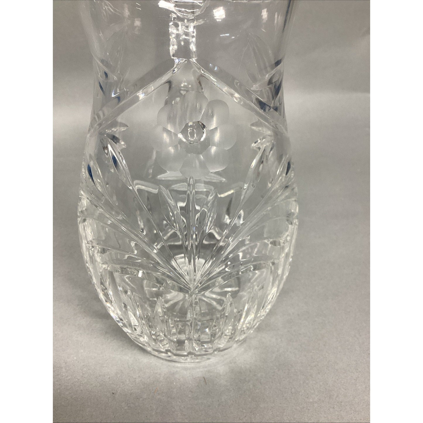 Vintage Cut Glass Floral Crystal Pitcher - 8.5”H