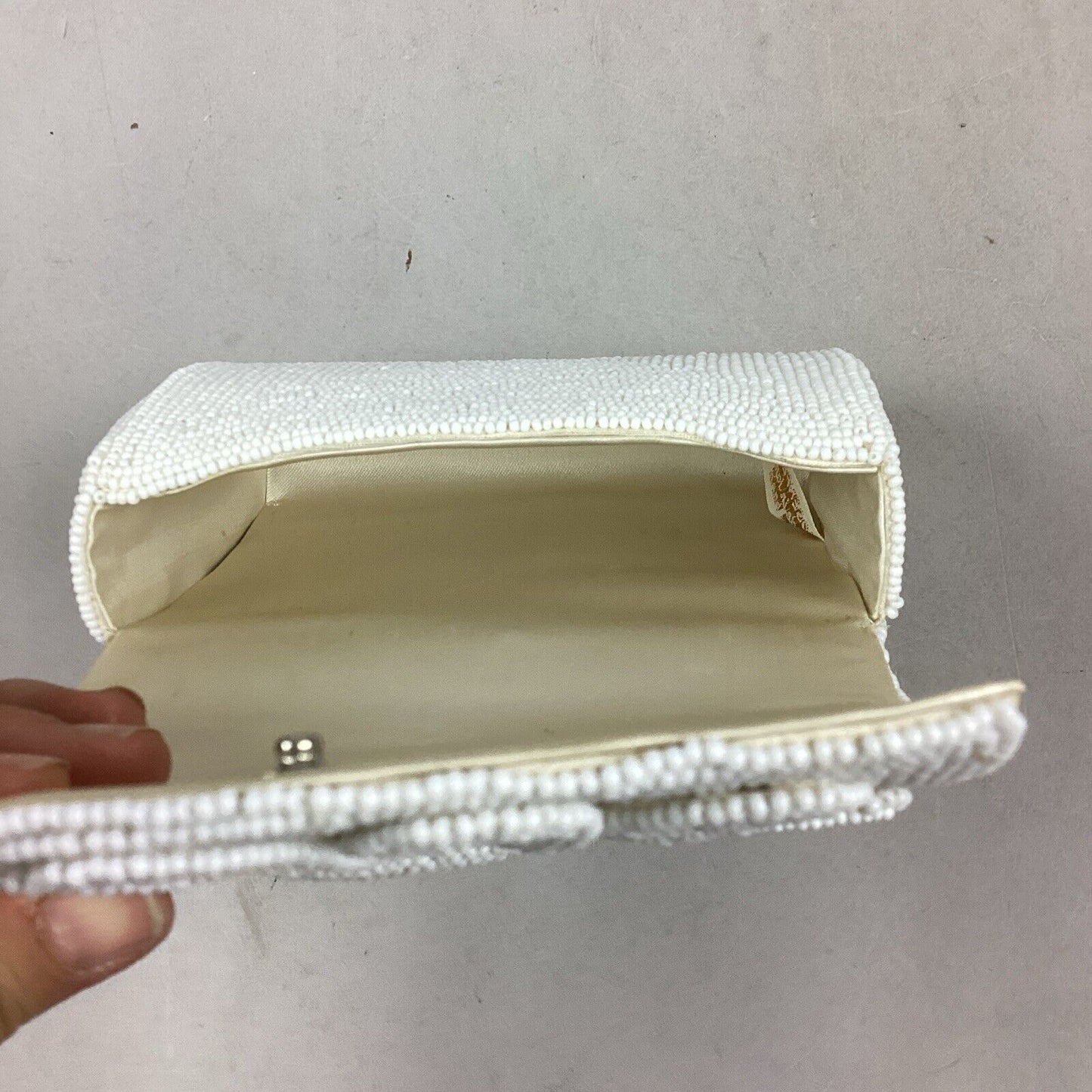 Vintage Rosenfeld White Beaded Floral Clutch Handbag - Handmade In Japan