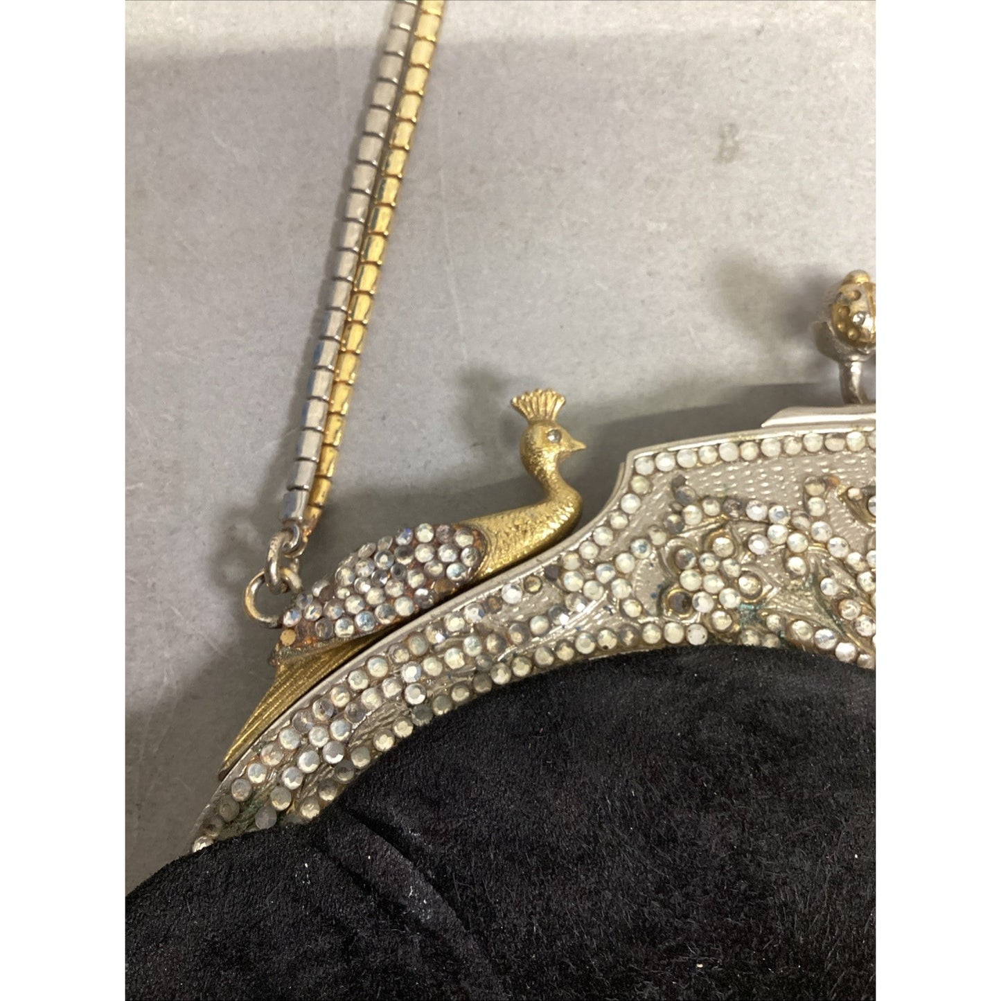 Vintage Rare Judith Lieberman Suede Purse W/ Mirror & Gold & Silver Handle Strap