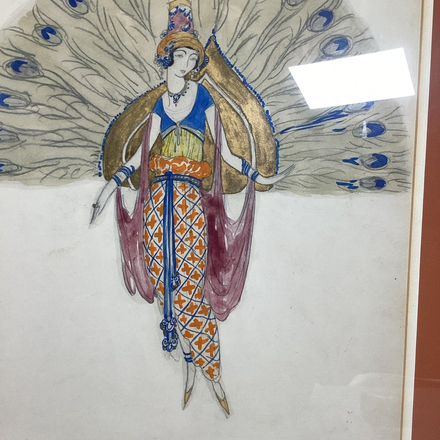 Woman With Peacock Feathers Framed Art - 23x19.5”