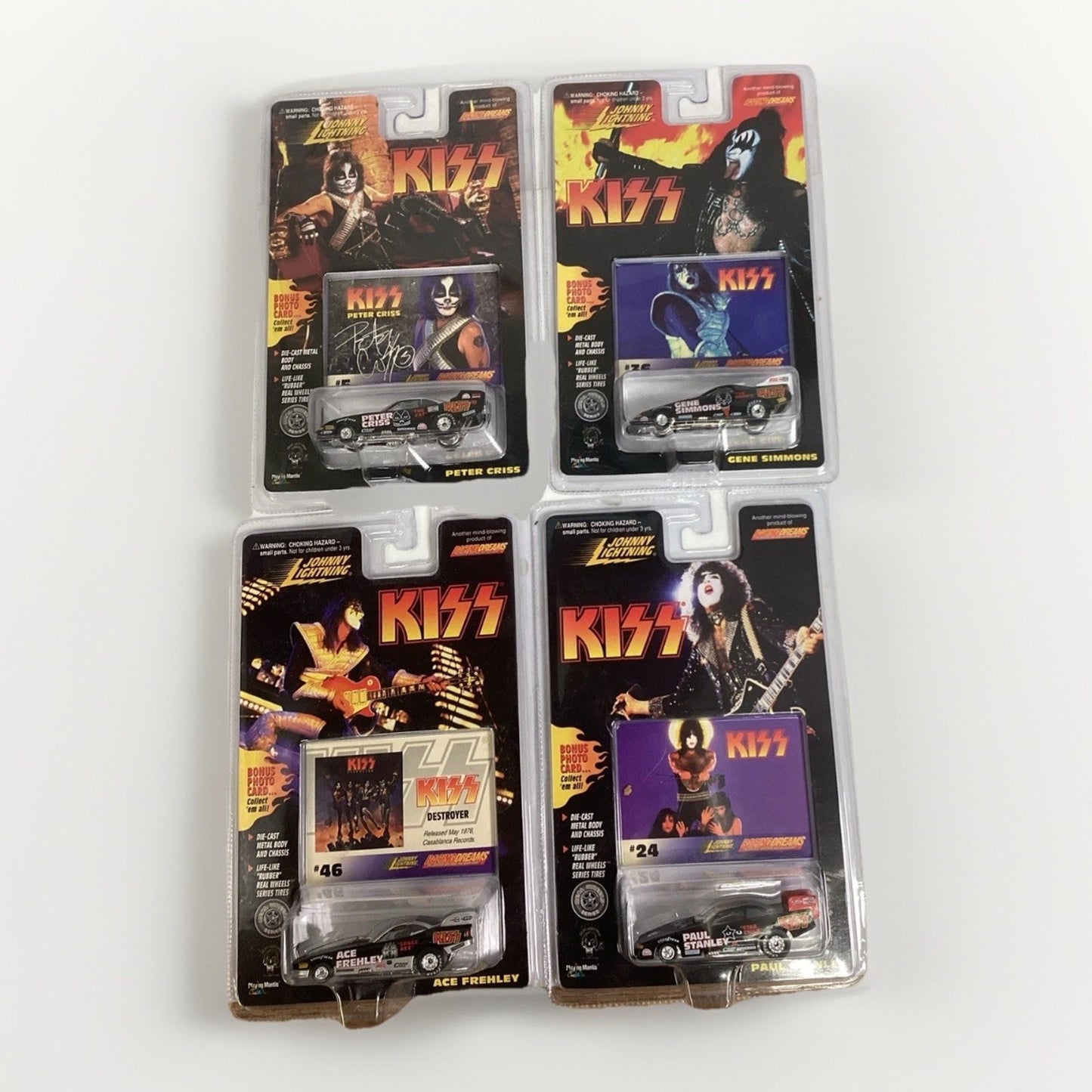 Set Of 4 Vintage 1997 NOS KISS DRAGSTERS - Peter Criss, Gene Simmons, Ace & Paul