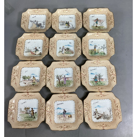 Set of 12 Vintage Months Of The Year Hand Painted Bowls