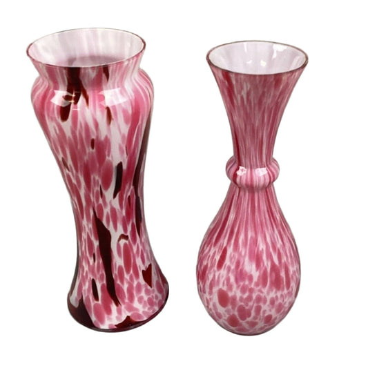 Lot Of 2 Vintage Pink Splatter Vases - 7 3/4”