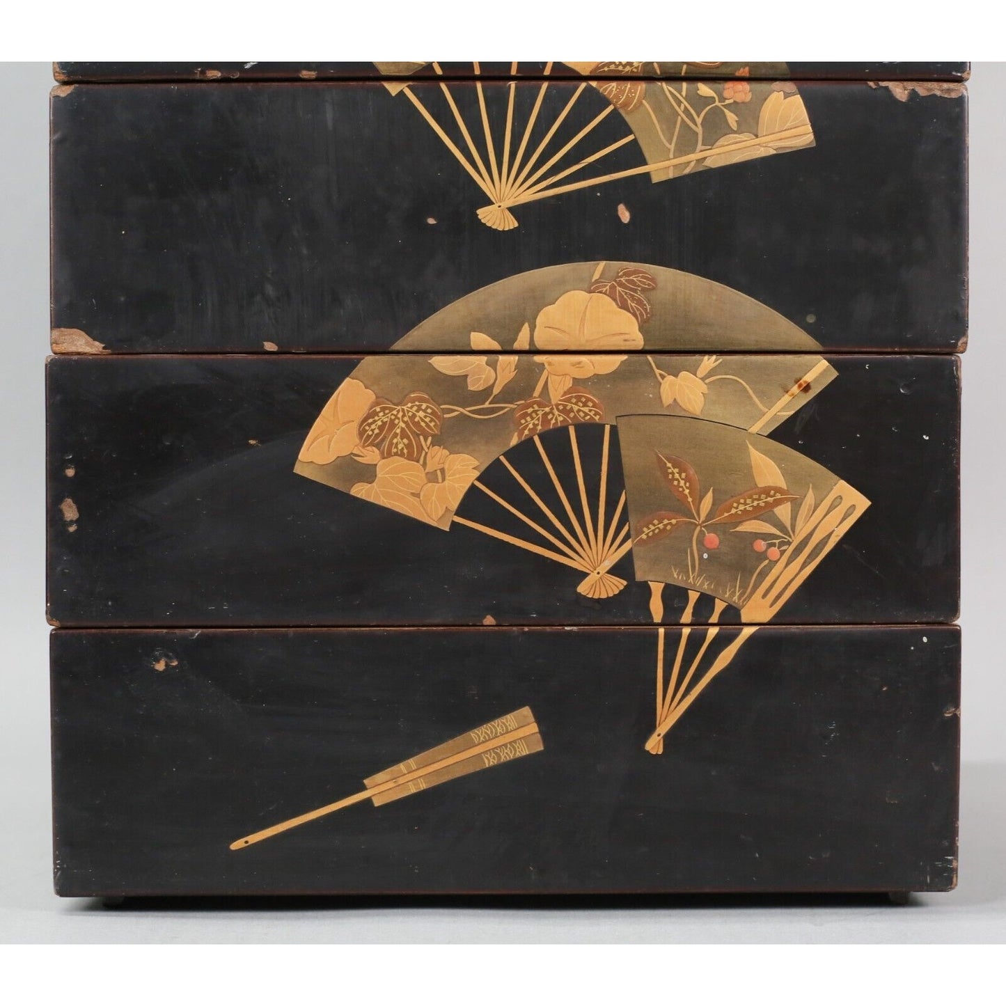 Japanese Meiji Style Lacquer Jubako Fan Motif