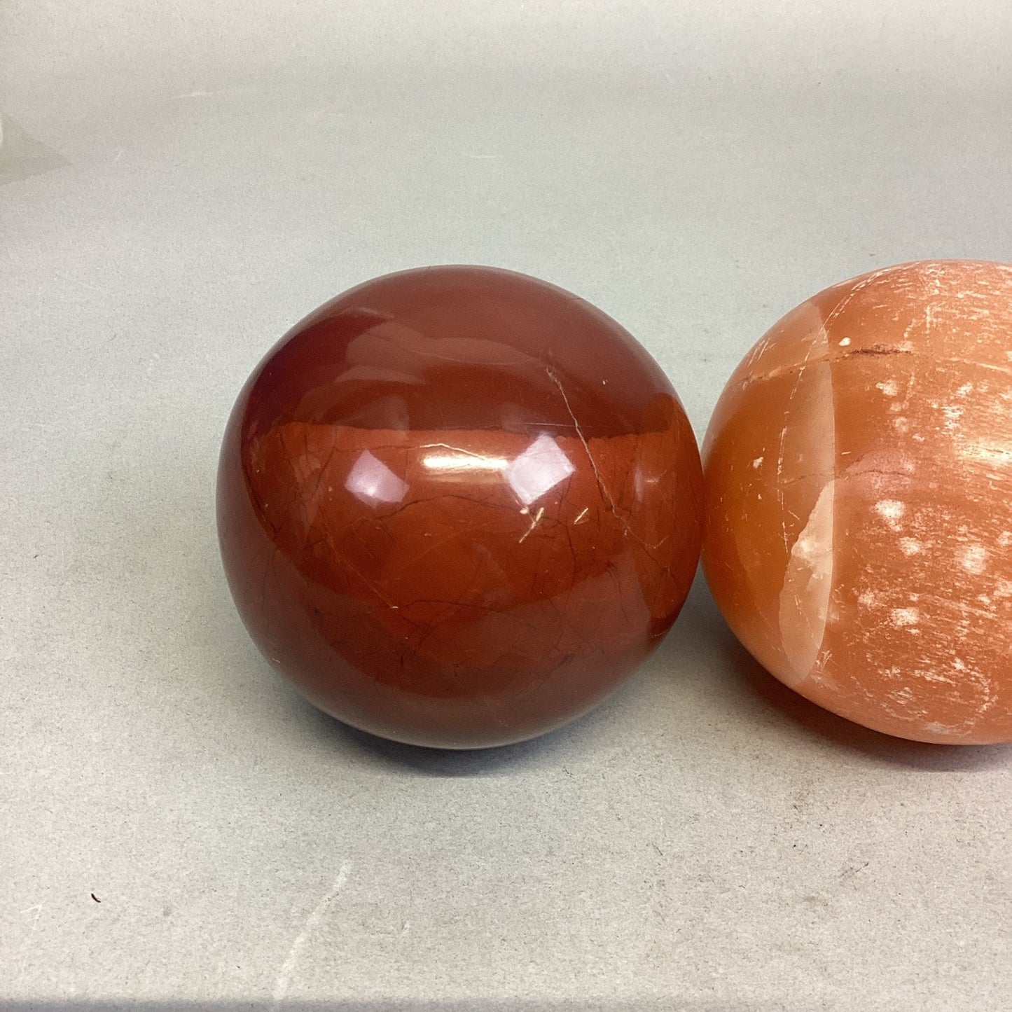 Set Of 4 Polished Stone Spheres And 2 Glass Spheres