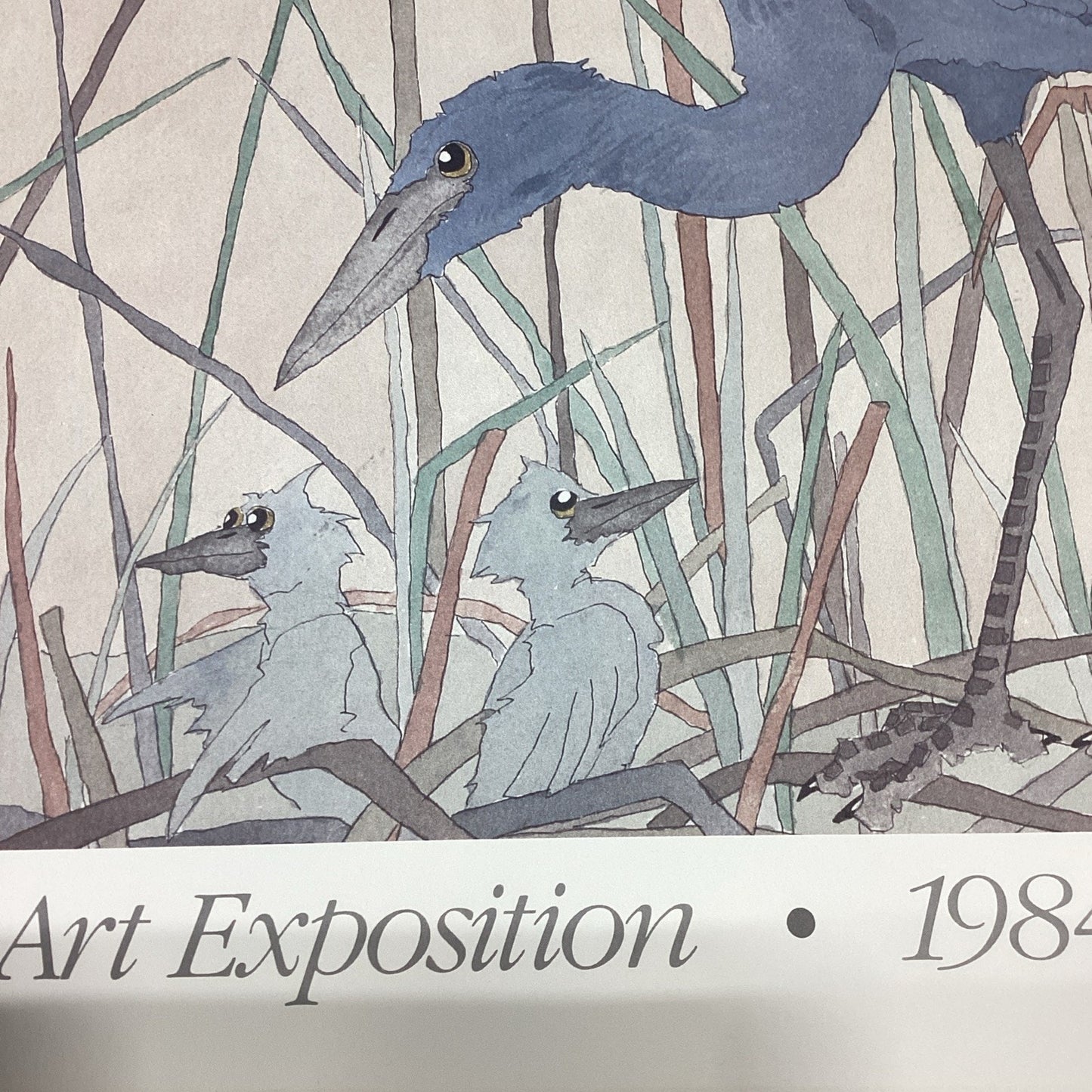Dan Goad Blue Heron Art Poster Print - 1984 Texas Art Exposition - 33x20.25”