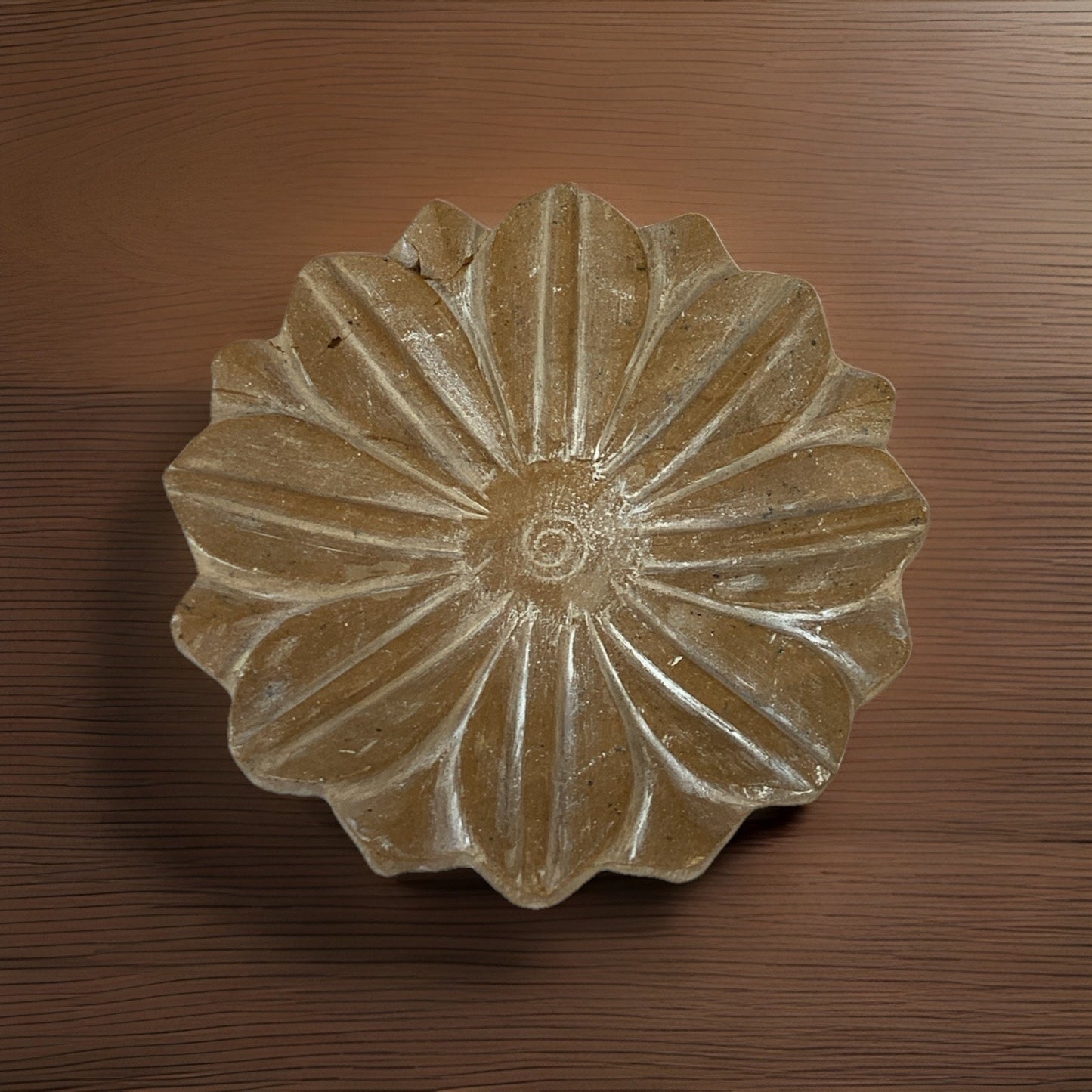 Vintage Hand Carved Natural Stone Lotus Shaped Soap Dish Or Centerpiece