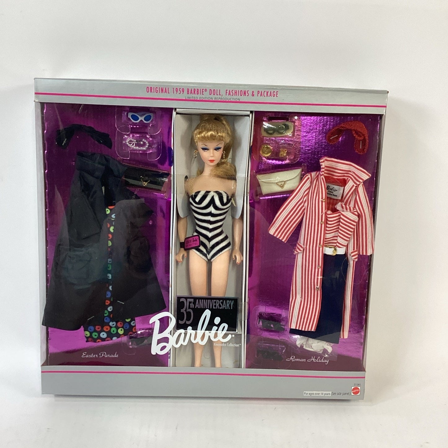 Barbie 35th Anniversary Barbie Doll, Fashions & Package 1959 Reproduction NOS