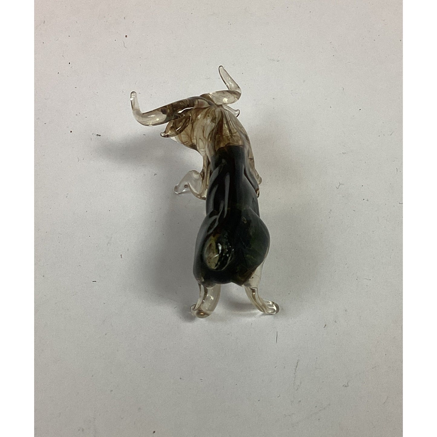 Miniature Art Green/Clear Glass Bull Statue Figurine - Missing Tail
