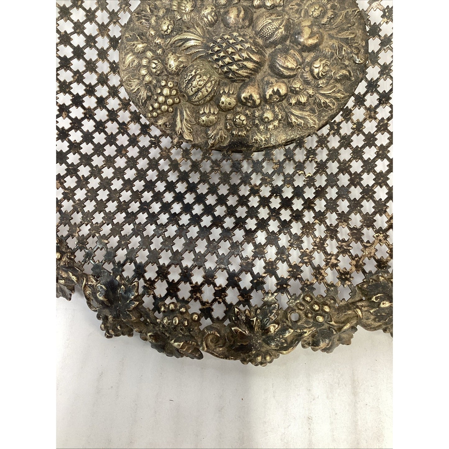 Vintage Italian Brass Bowl Ornate Filigree Basket With Handles