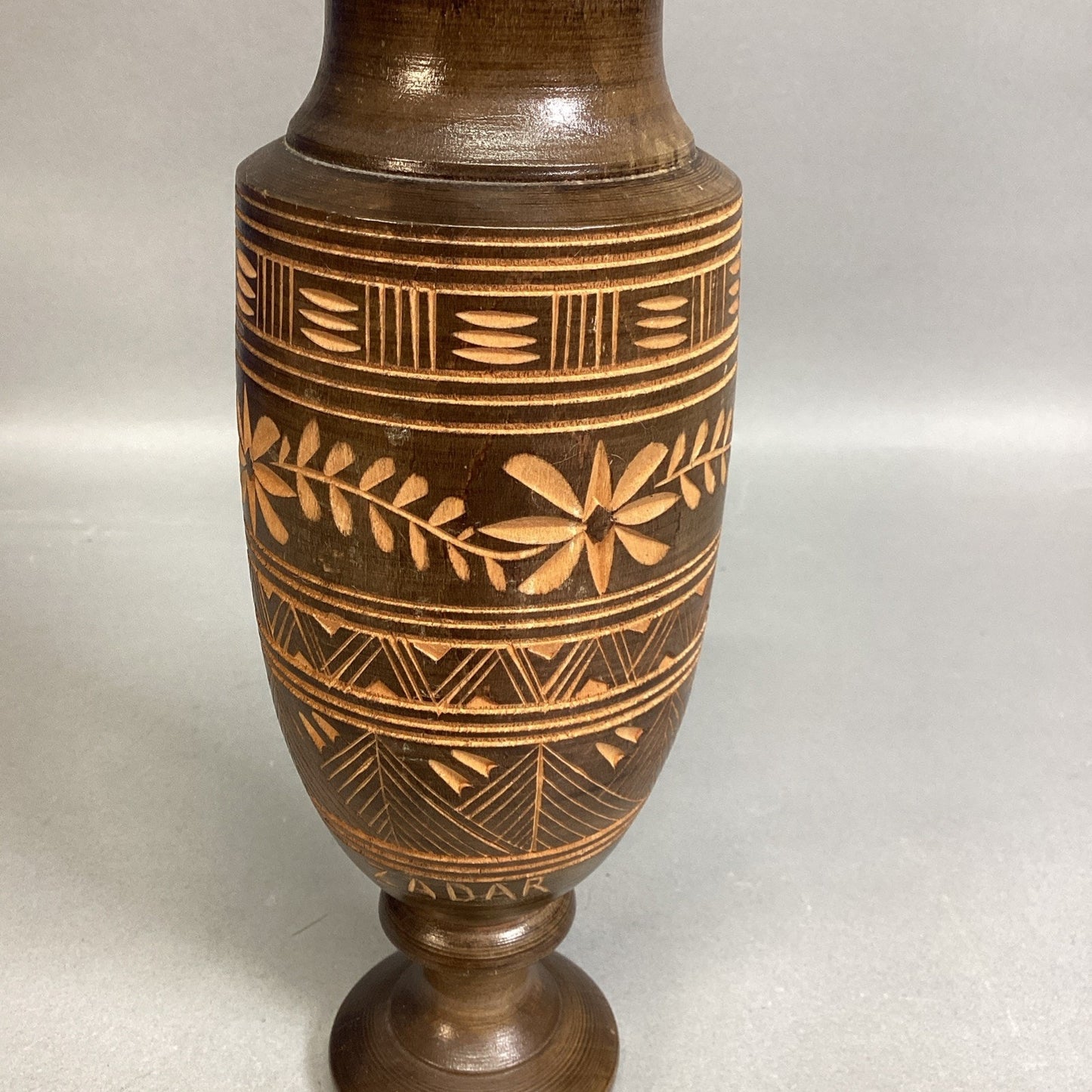 Vintage Hand-Turned Carved Wooden Vase - 10”