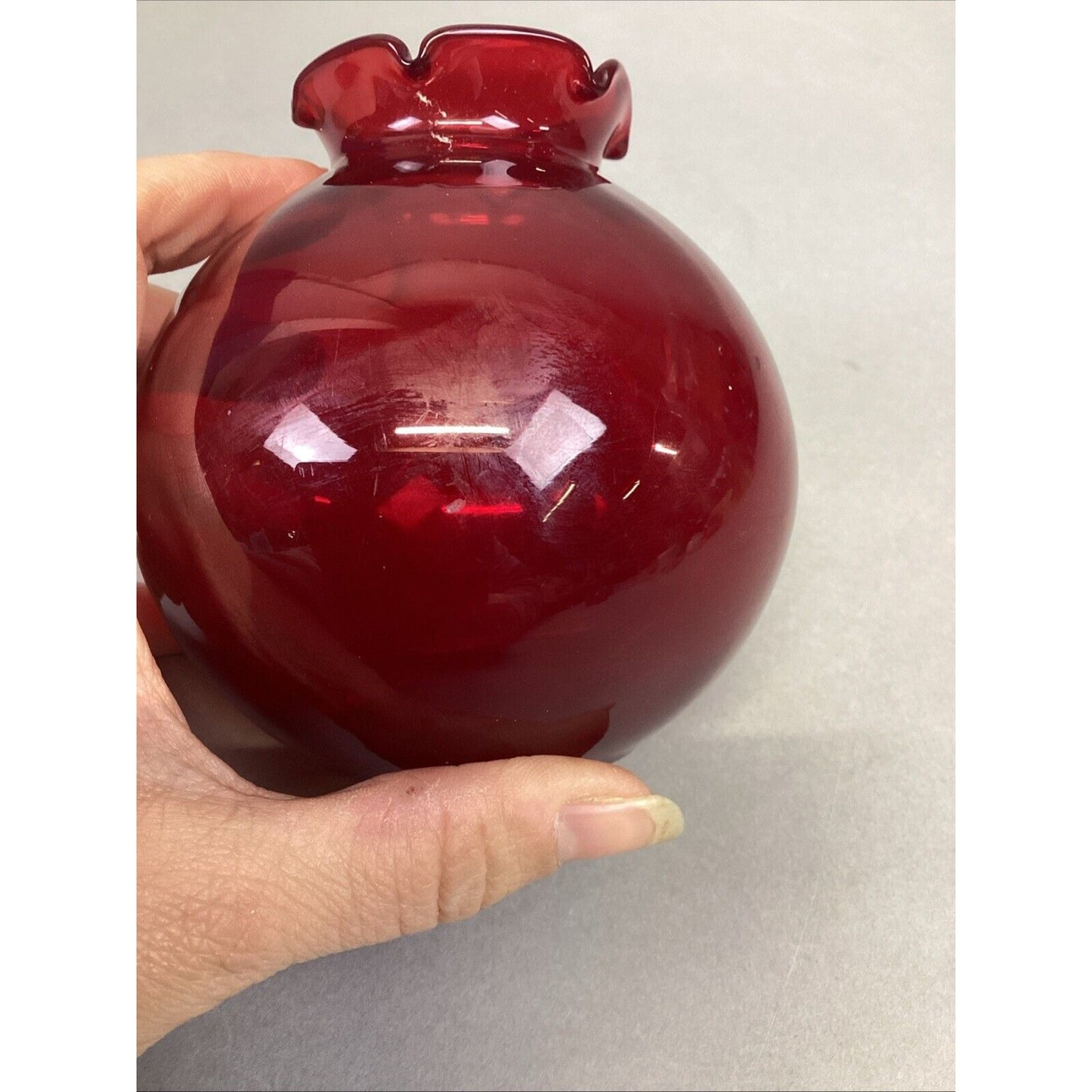 Anchor Hocking Ruby Red Glass Flower Vase - 4.25”H