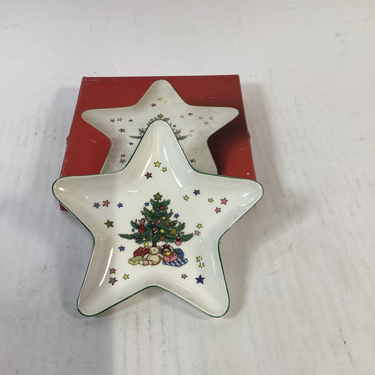 Nikko Japan Christmas Tree Dish Star Shaped Porcelain Trinket 6” Candy Dish