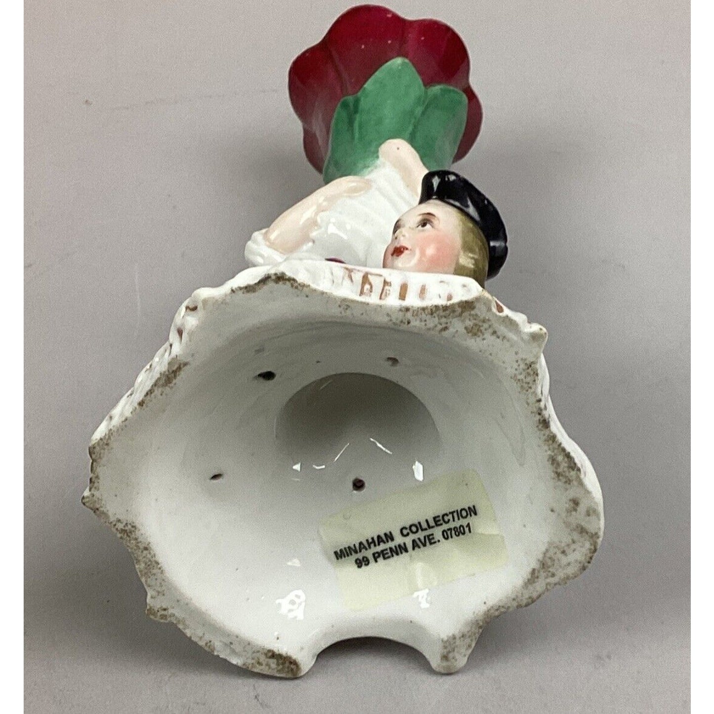 Vintage Porcelain Boy And Girl Red Rose Candlestick Holder - 7.5”