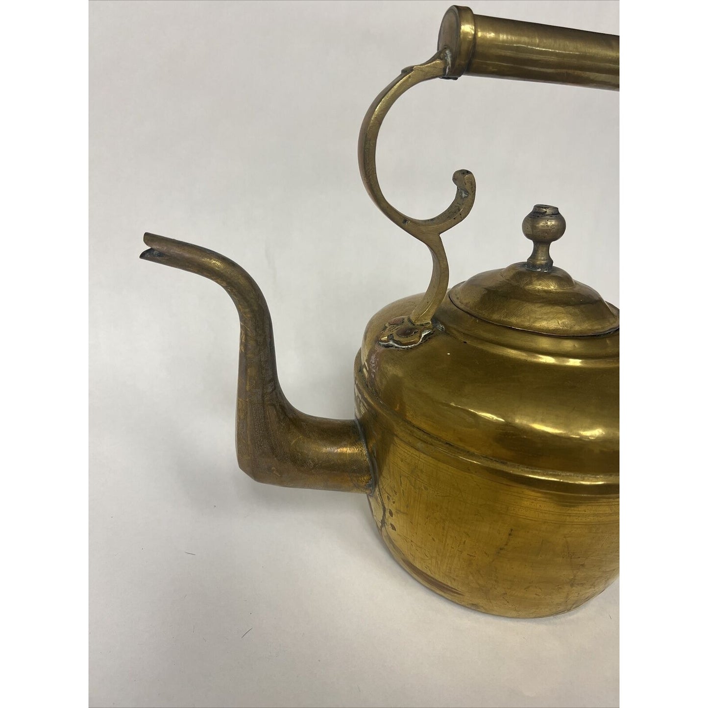 Antique Moroccan Moorish Large Heavy Solid Brass Kettle, 19th C