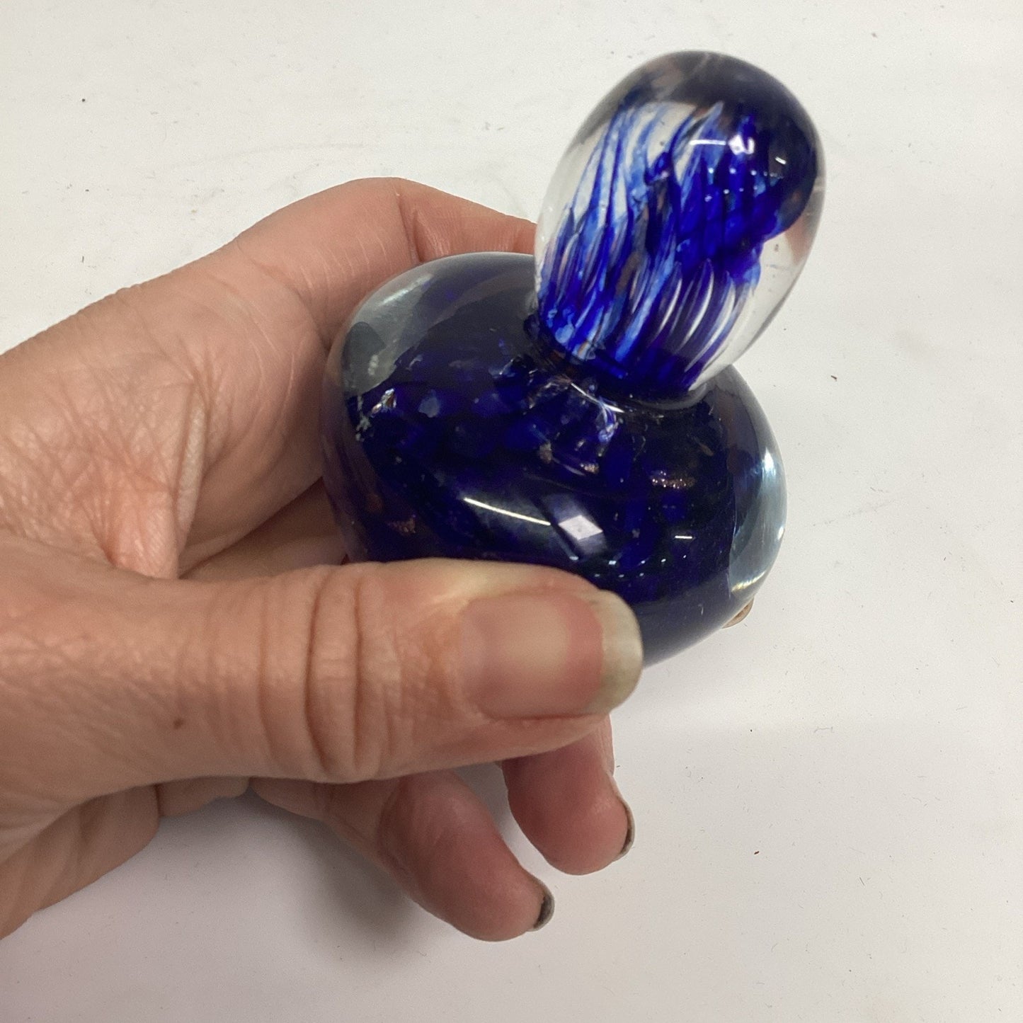 Hand Blown Glass Cobalt Blue Swirl Sculptural Paperweight